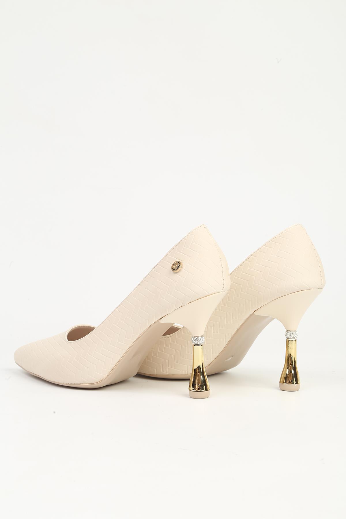 Krem Kadın Topuklu Ayakkabı PC-55017 - Görsel 4