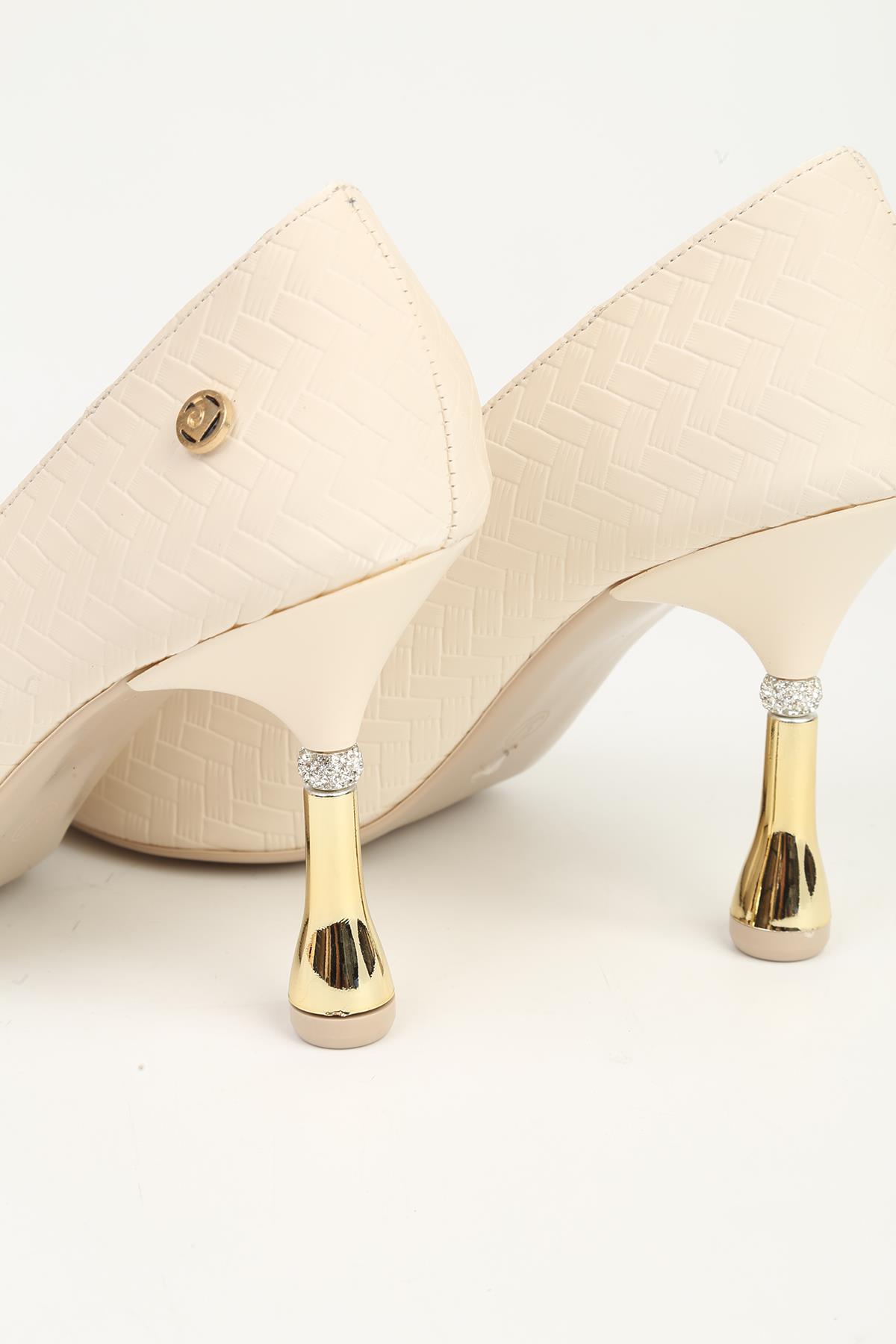 Krem Kadın Topuklu Ayakkabı PC-55017 - Görsel 5