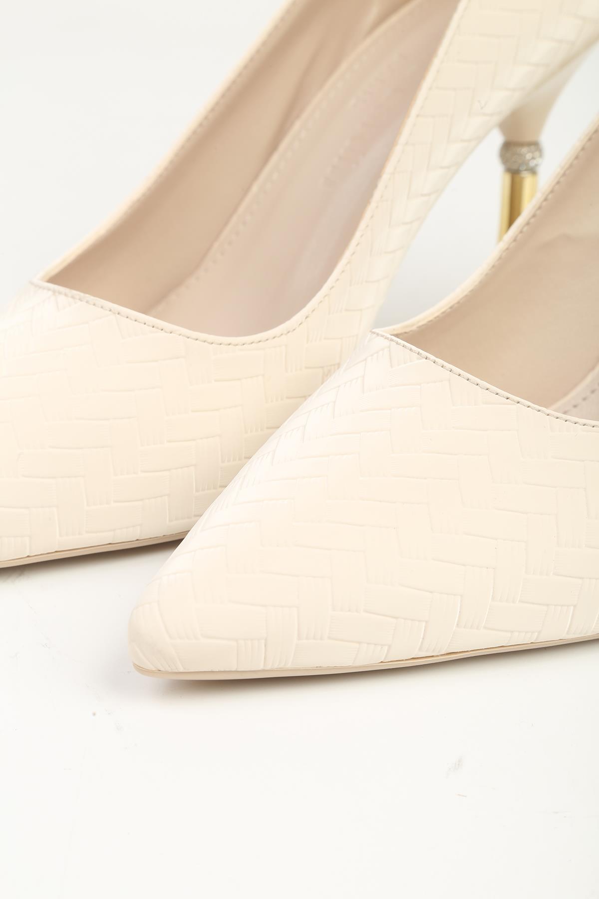 Krem Kadın Topuklu Ayakkabı PC-55017 - Görsel 6