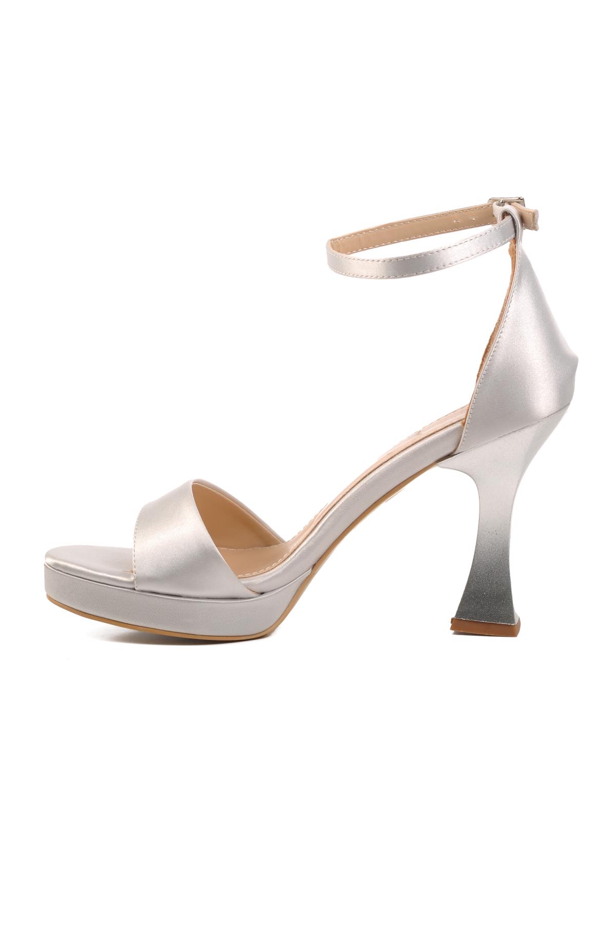 448183 Z Gümüş Saten Platform Topuk Kadın Topuklu Ayakkabı - Görsel 3