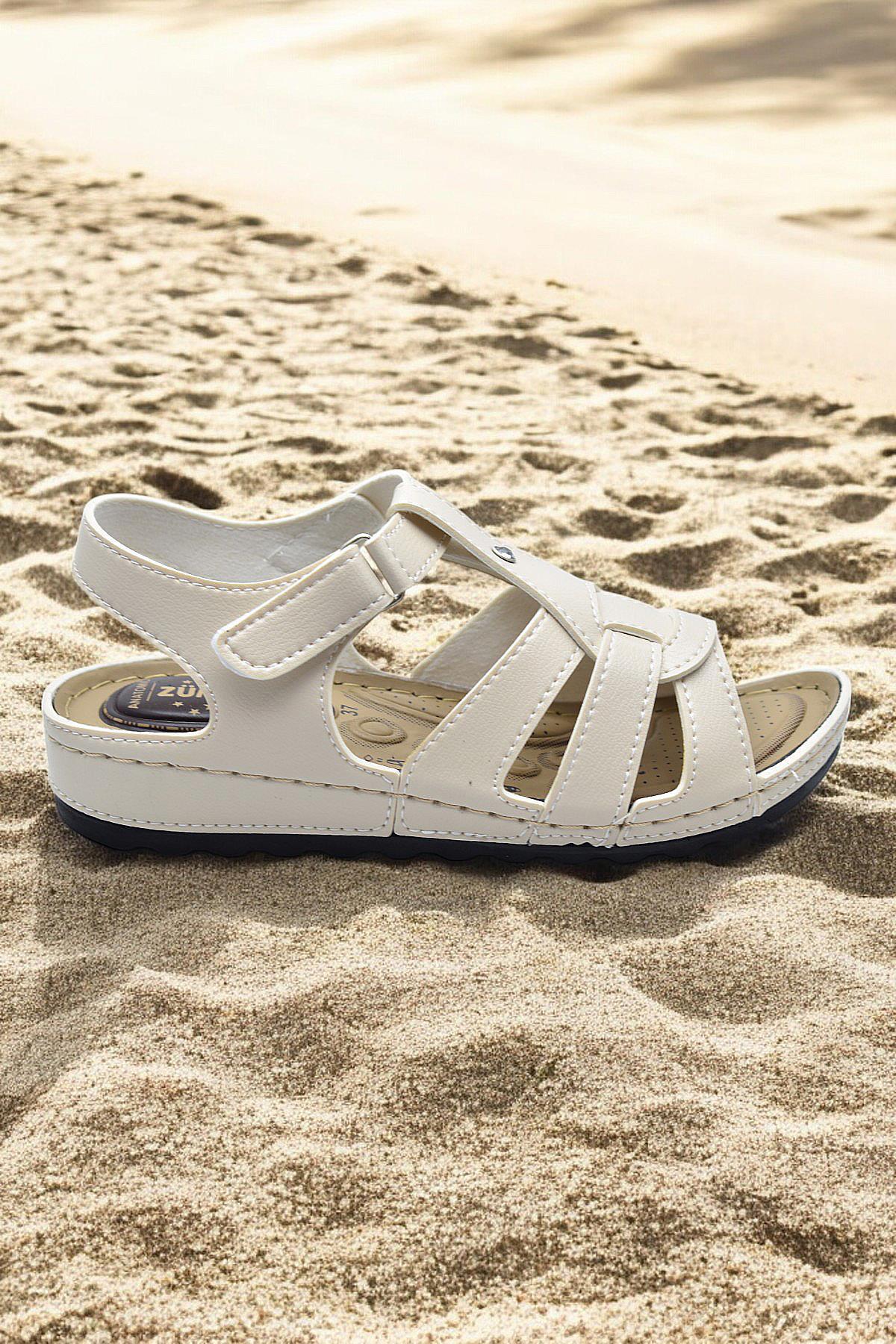 6001 TAM Ortopedik Taban Günlük Kadın Sandalet Terlik Siyah Sandalet - Görsel 3