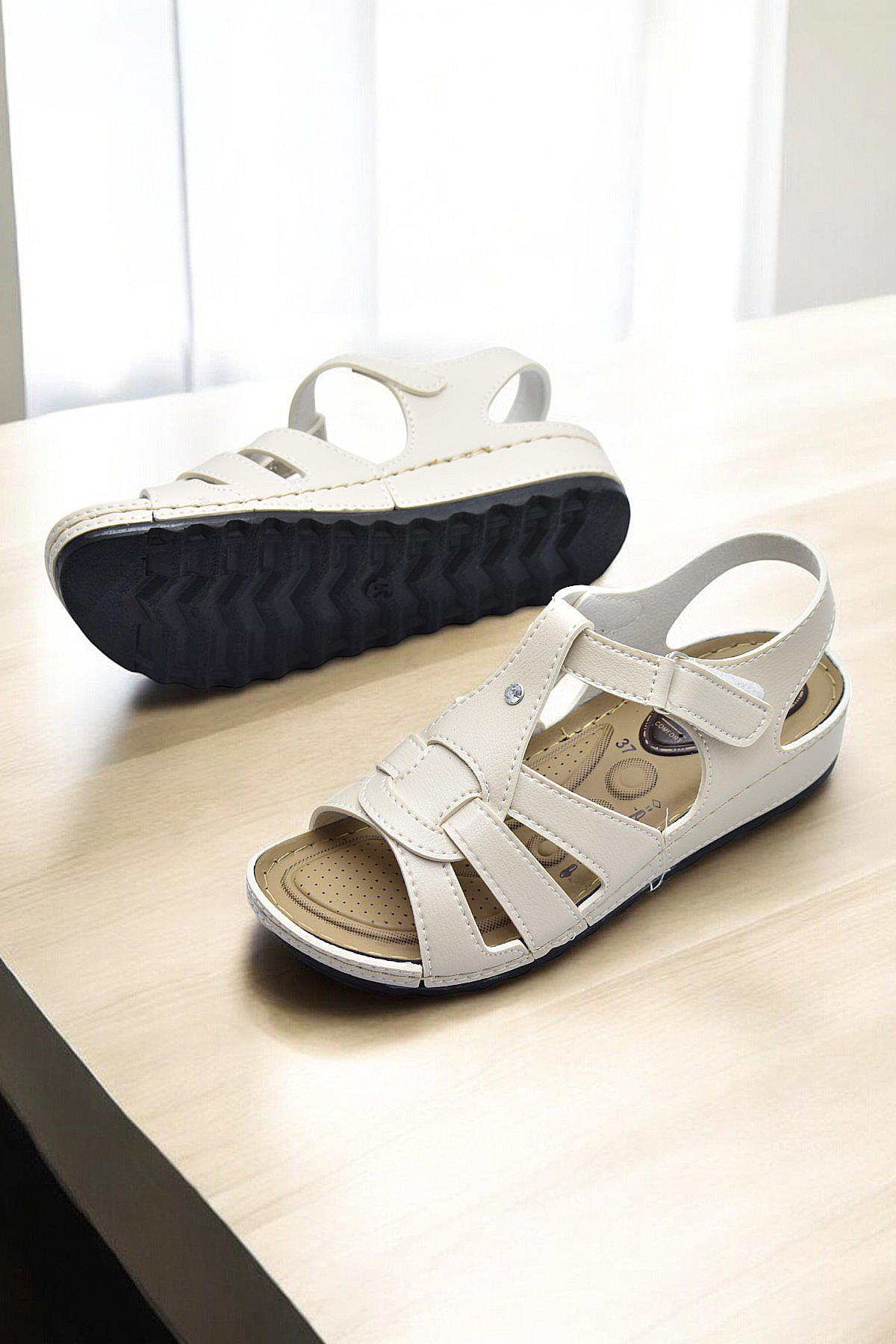 6001 TAM Ortopedik Taban Günlük Kadın Sandalet Terlik Siyah Sandalet - Görsel 5