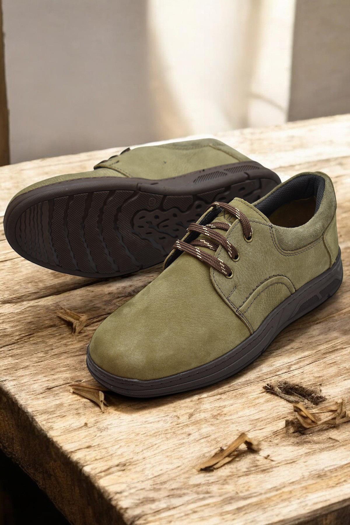 518-8 Ortopedik Taban Hakiki Deri Erkek Ayakkabı Casual Günlük Haki Erkek Ayakkabı - Görsel 3