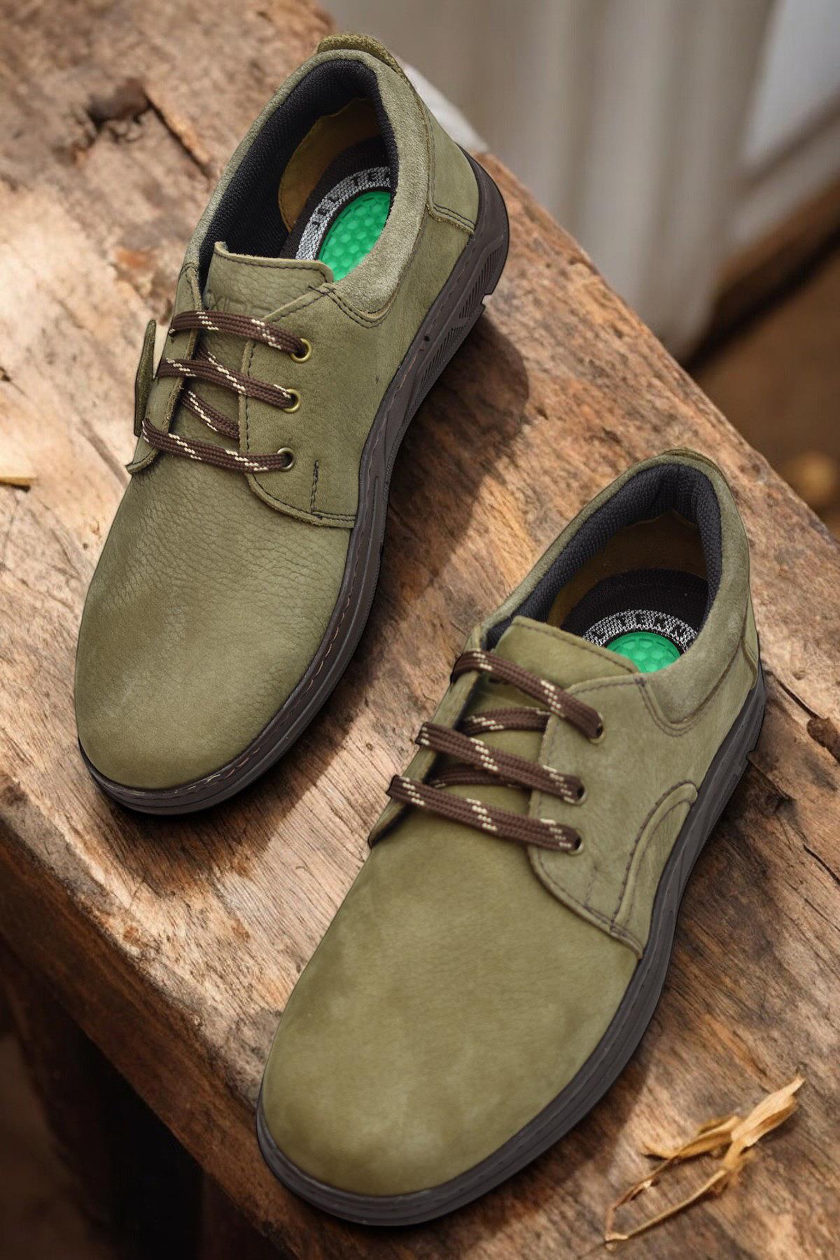 518-8 Ortopedik Taban Hakiki Deri Erkek Ayakkabı Casual Günlük Haki Erkek Ayakkabı - Görsel 4