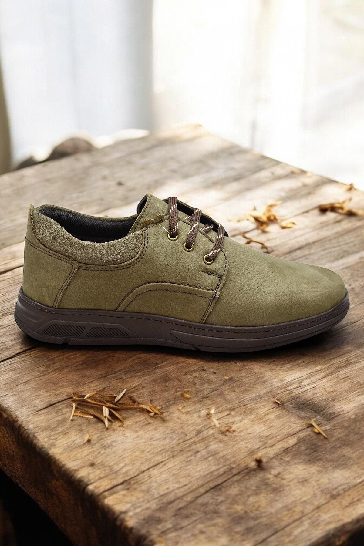 518-8 Ortopedik Taban Hakiki Deri Erkek Ayakkabı Casual Günlük Haki Erkek Ayakkabı - Görsel 6