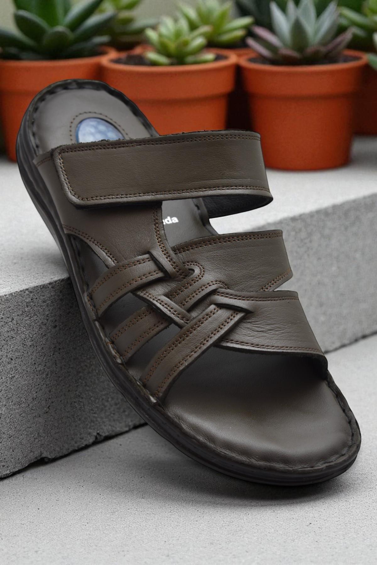 Jel Taban 057 TAM ORTOPEDİK Günlük Hakiki Deri Erkek Terlik İçi Dışı Hakiki Deri - Görsel 2