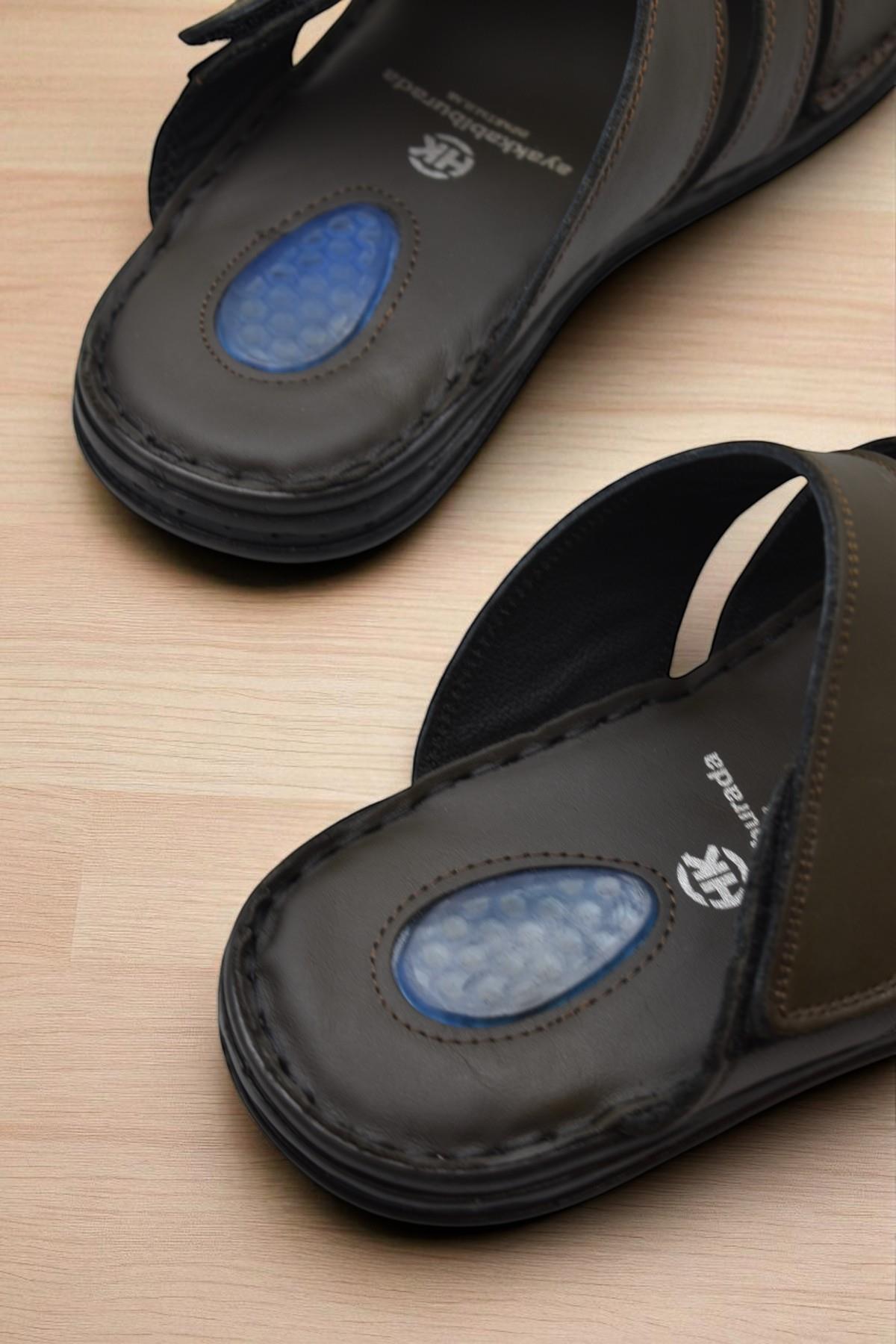 Jel Taban 057 TAM ORTOPEDİK Günlük Hakiki Deri Erkek Terlik İçi Dışı Hakiki Deri - Görsel 7