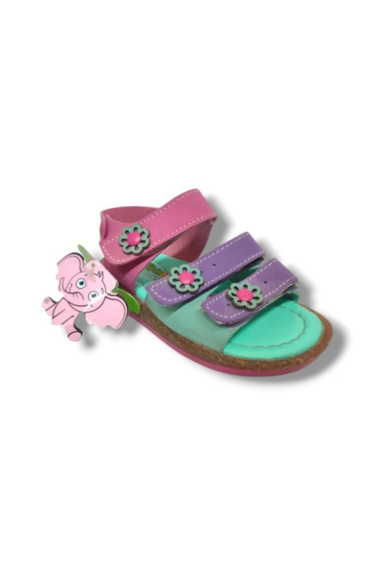 Şirinbebe 1612-20 Çiçekli 3 Bant Kız Çocuk Sandalet Yeşil Mor 21-25 - Görsel 2