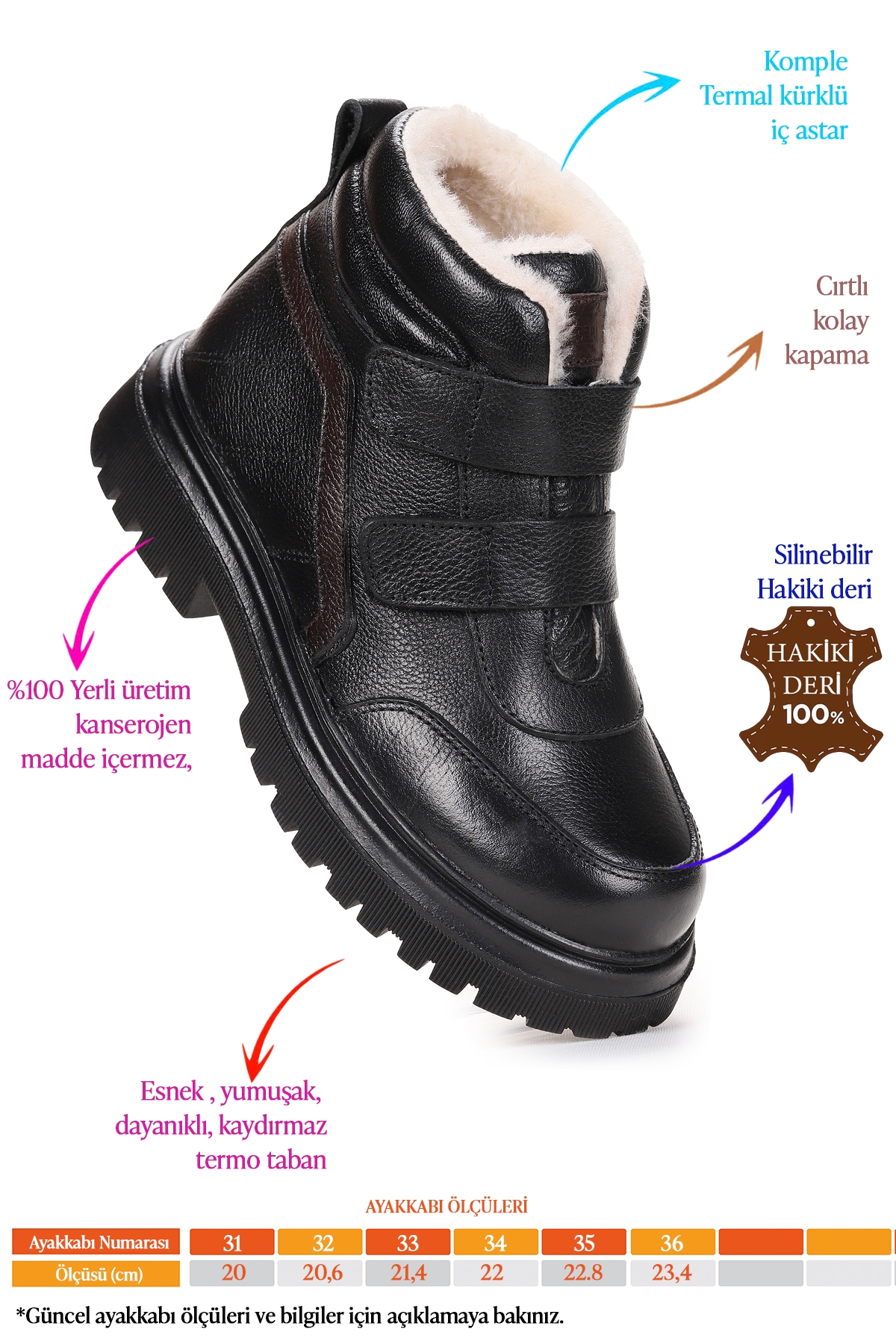 Leta %100 Deri Cırtlı Erkek Çocuk Bot Ayakkabı Siyah - Görsel 3