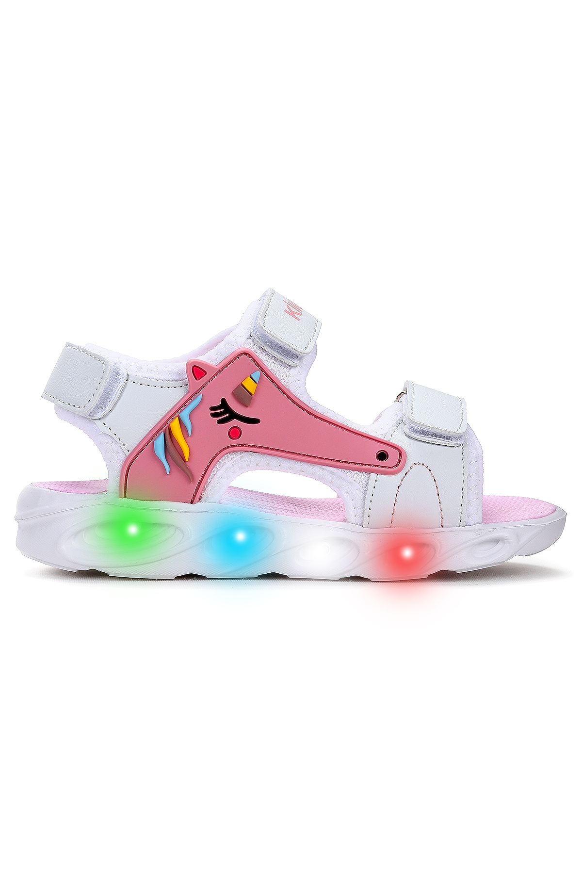Unicorn Günlük Işıklı Cırtlı Kız Çocuk Sandalet Ayakkabı Beyaz - Pudra - Görsel 2