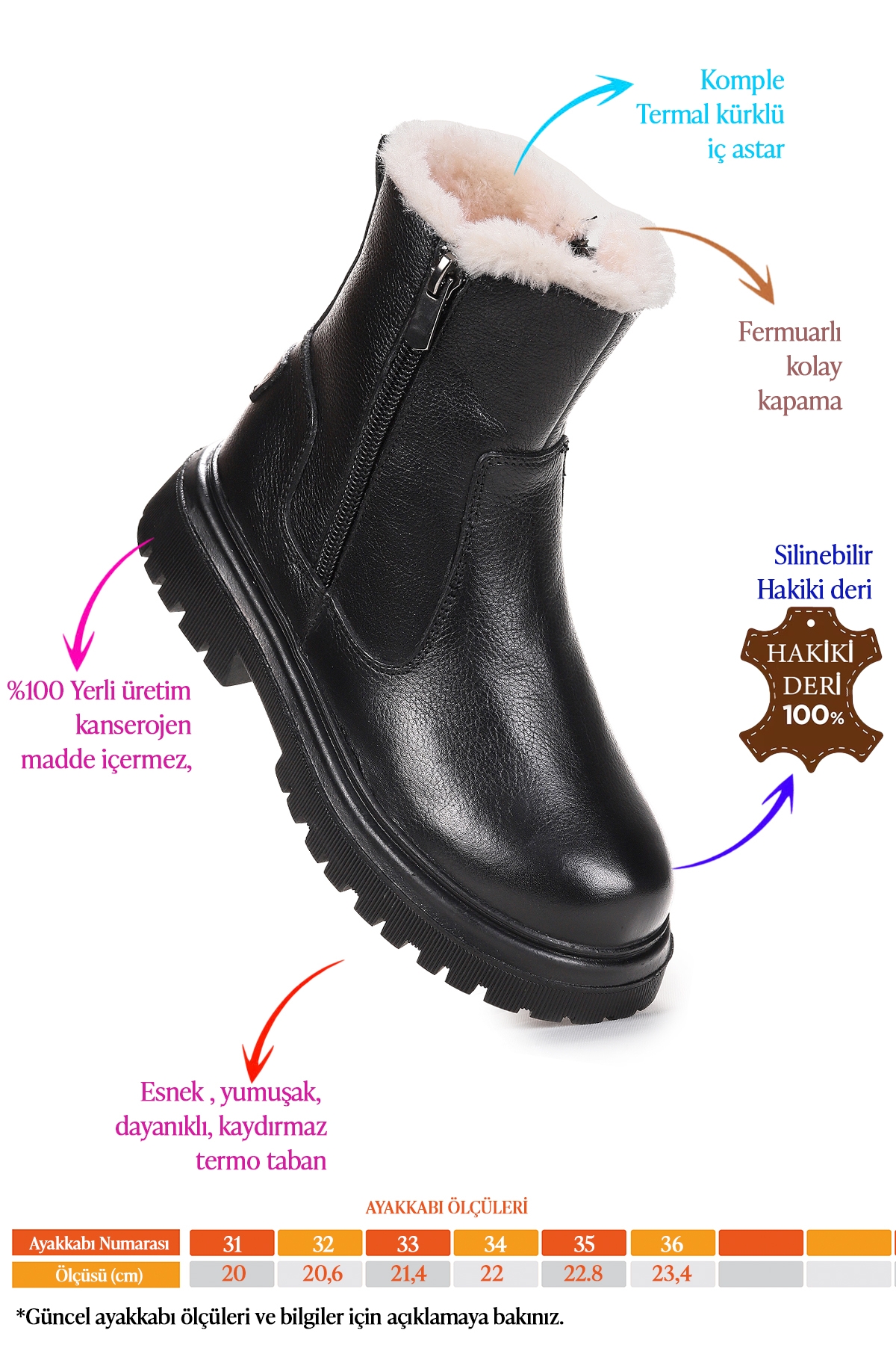 Niyu %100 Deri Fermuarlı Kız Çocuk Bot Ayakkabı Siyah - Görsel 3