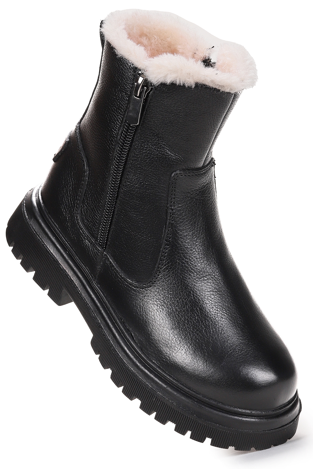 Niyu %100 Deri Fermuarlı Kız Çocuk Bot Ayakkabı Siyah - Görsel 4