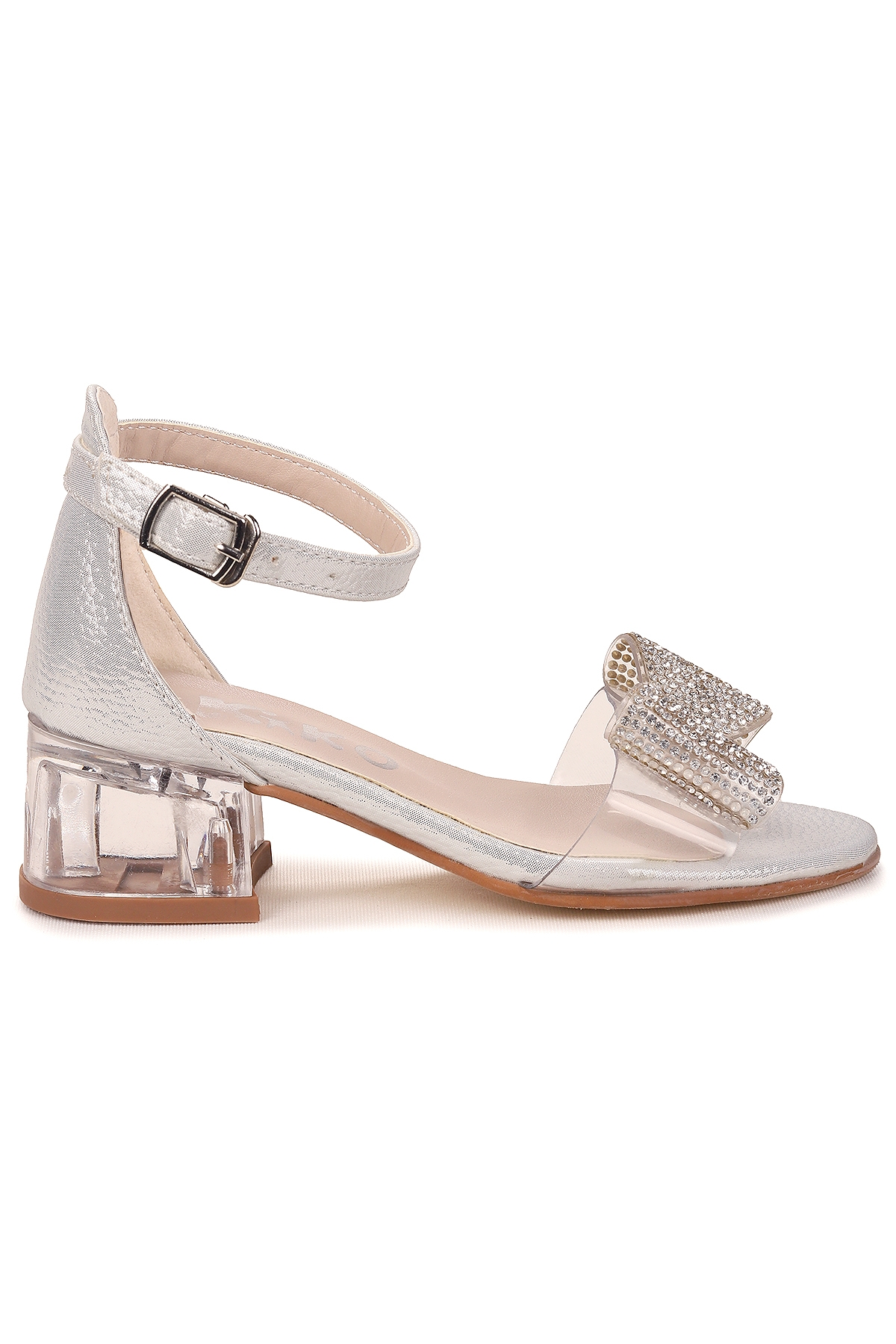 Tire Vakko Kız Çocuk 4 Cm Şeffaf Topuklu Sandalet Abiye Ayakkabı Sedef - Görsel 2