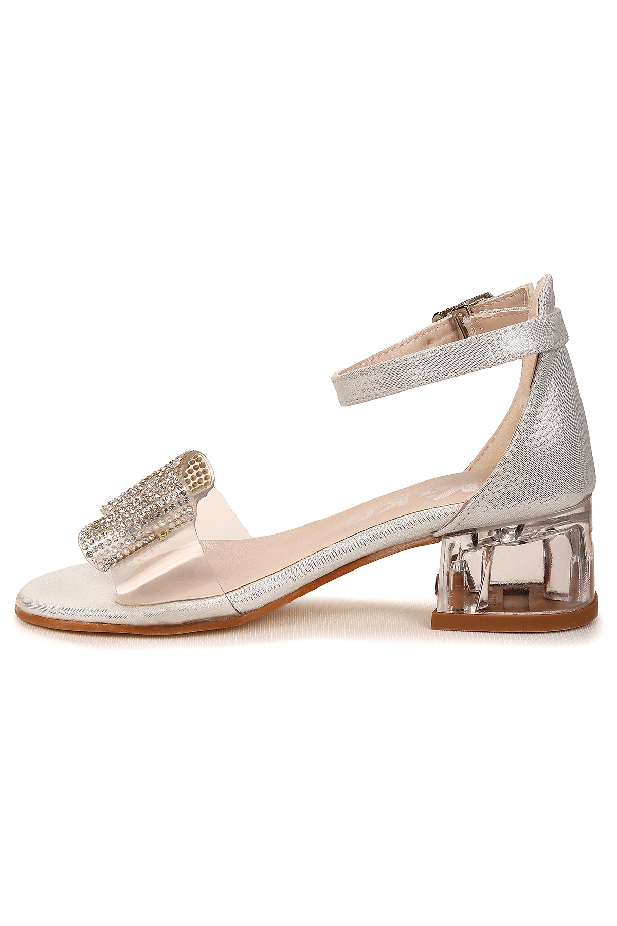 Tire Vakko Kız Çocuk 4 Cm Şeffaf Topuklu Sandalet Abiye Ayakkabı Sedef - Görsel 5