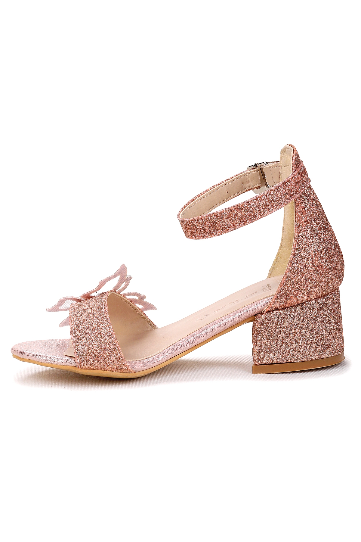 Zete Kum Simli Kız Çocuk 4 Cm Topuklu Sandalet Abiye Ayakkabı Bakır - Görsel 5