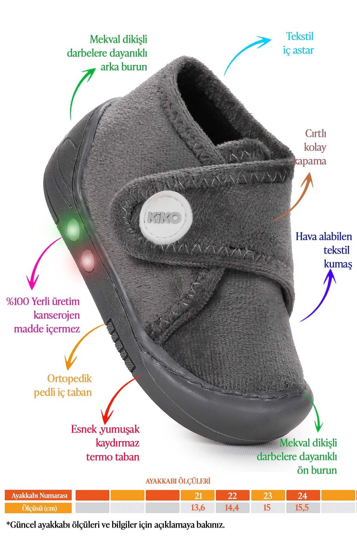 Petri Günlük Işıklı Erkek Bebek Ev Okul Kreş Panduf Gri - Görsel 3