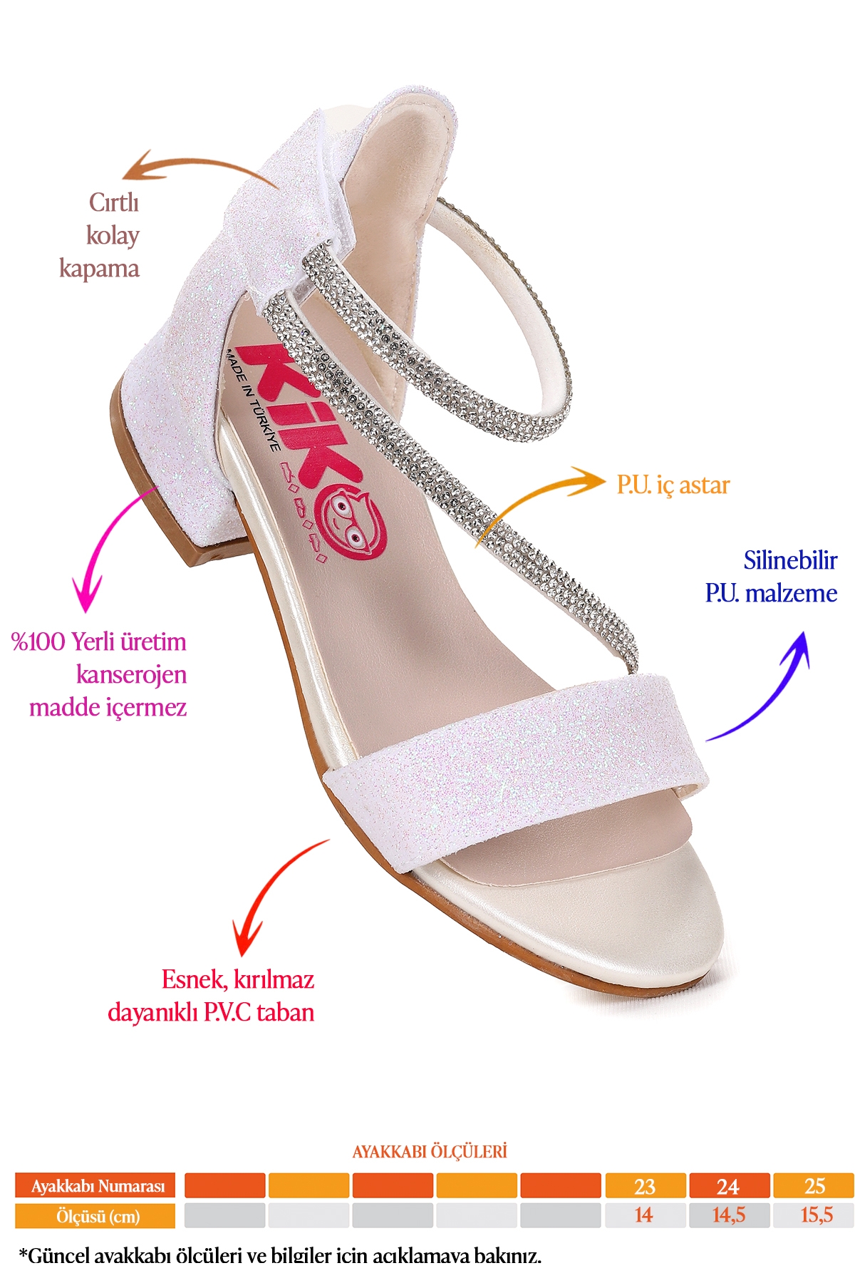 Yada Kum Simli Kız Bebek 2 Cm Topuklu Sandalet Abiye Ayakkabı Sedef - Görsel 3