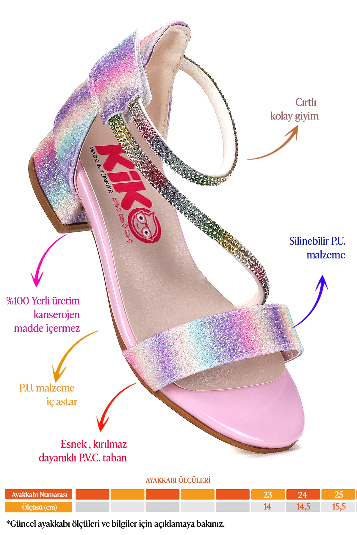 Yada Kum Simli Kız Bebek 2 Cm Topuklu Sandalet Abiye Ayakkabı Gök Kuşağı - Görsel 3