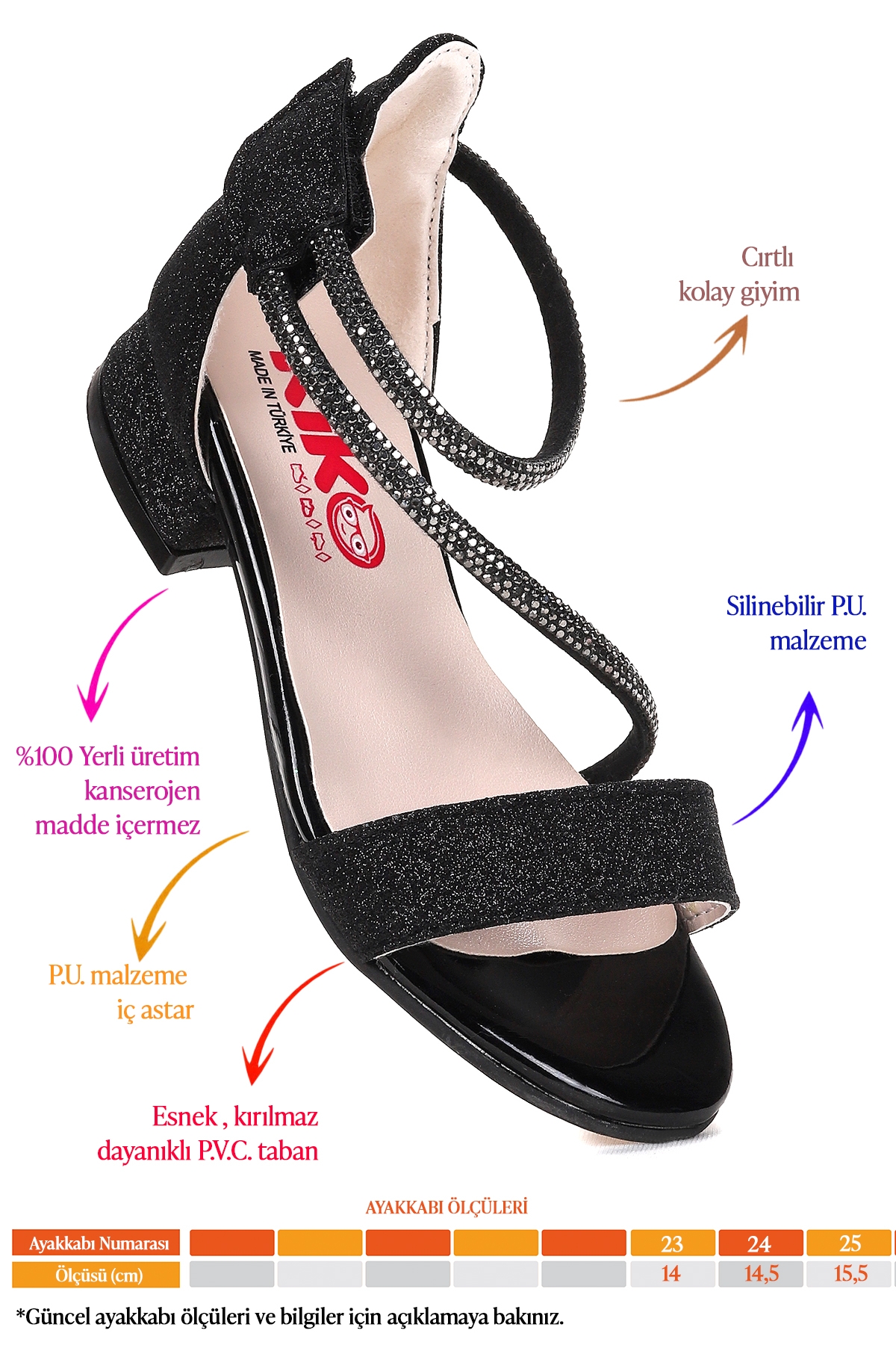 Yada Kum Simli Kız Bebek 2 Cm Topuklu Sandalet Abiye Ayakkabı Siyah - Görsel 3