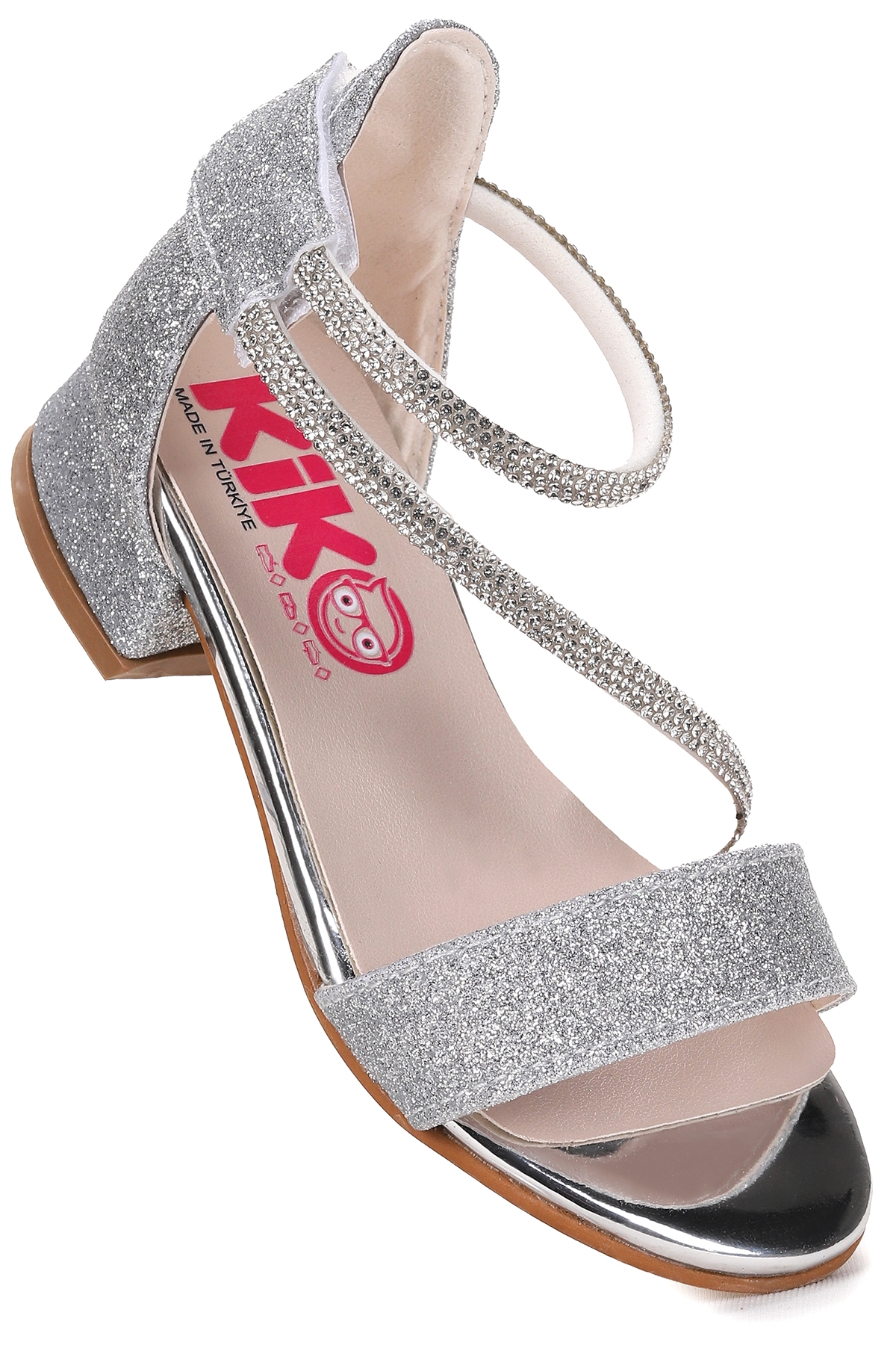 Yada Kum Simli Kız Bebek 2 Cm Topuklu Sandalet Abiye Ayakkabı Gümüş - Görsel 4