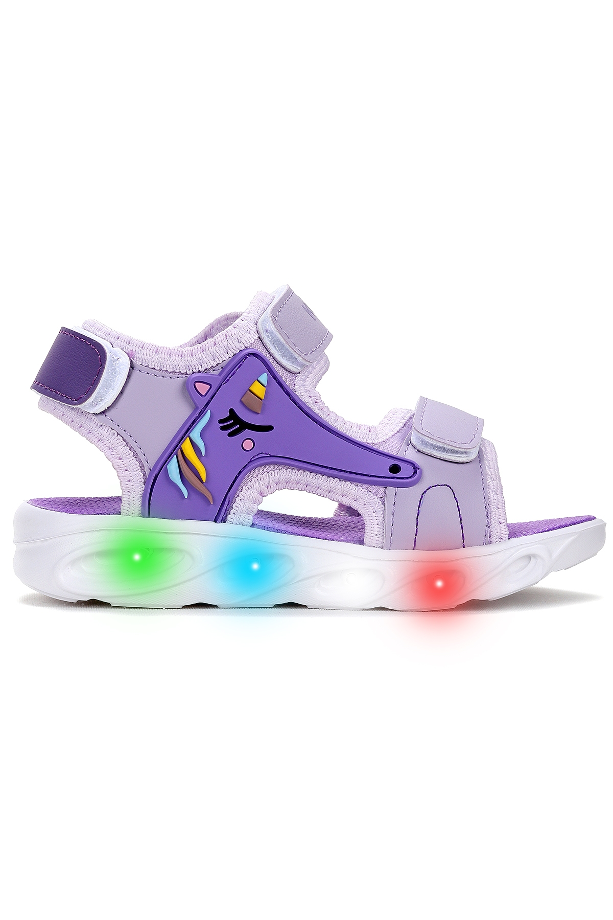Unicorn Günlük Işıklı Cırtlı Kız Bebek Sandalet Ayakkabı Lila - Görsel 2