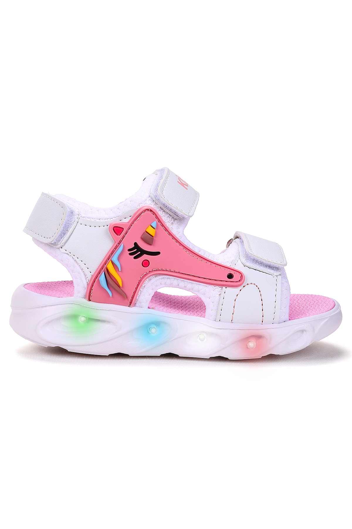 Unicorn Günlük Işıklı Cırtlı Kız Bebek Sandalet Ayakkabı Beyaz - Pudra - Görsel 2