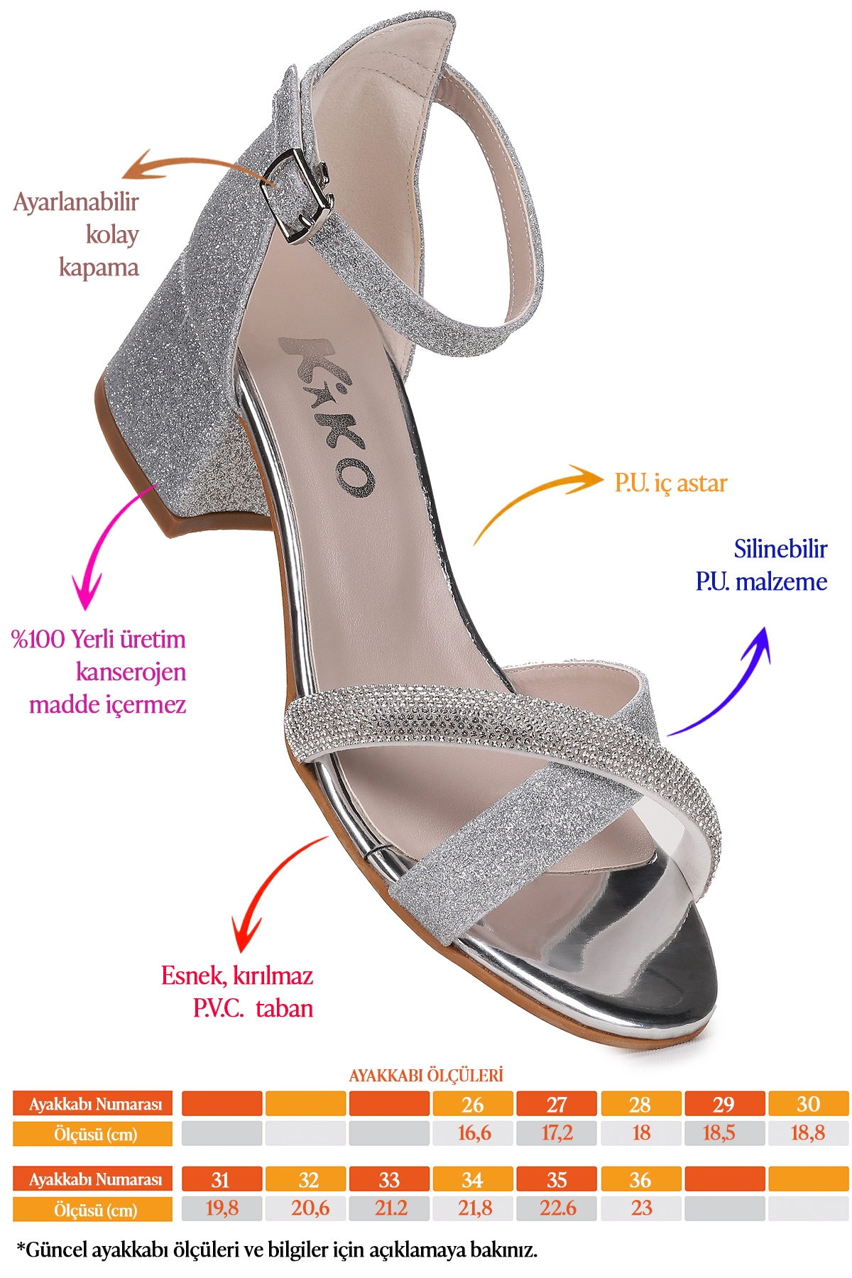 Tanda Kum Simli Kız Çocuk 4 Cm Topuklu Sandalet Abiye Ayakkabı Gümüş - Görsel 3