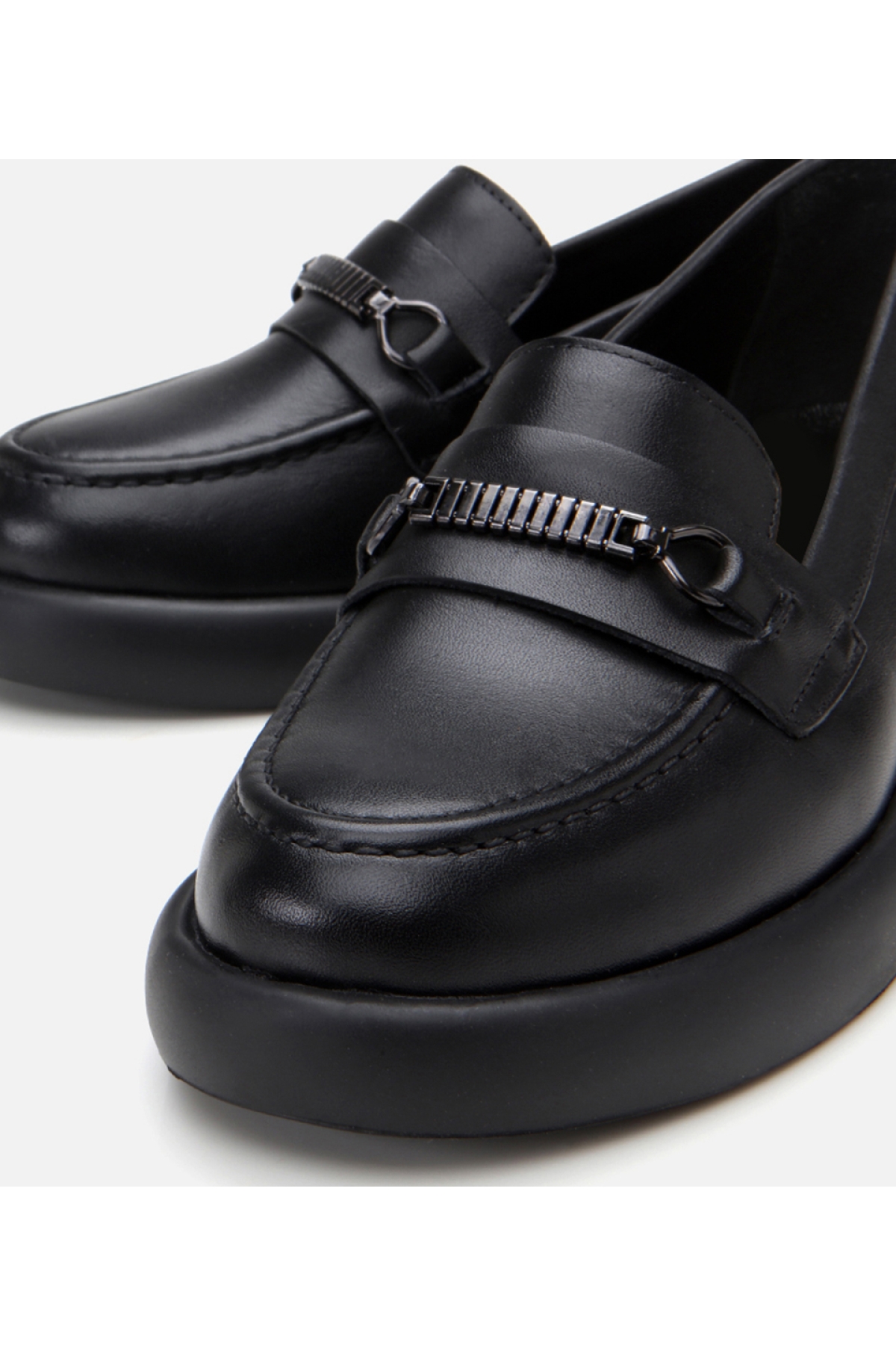 Kadın Deri Siyah Tokalı Şık Klasik Loafer - Görsel 5