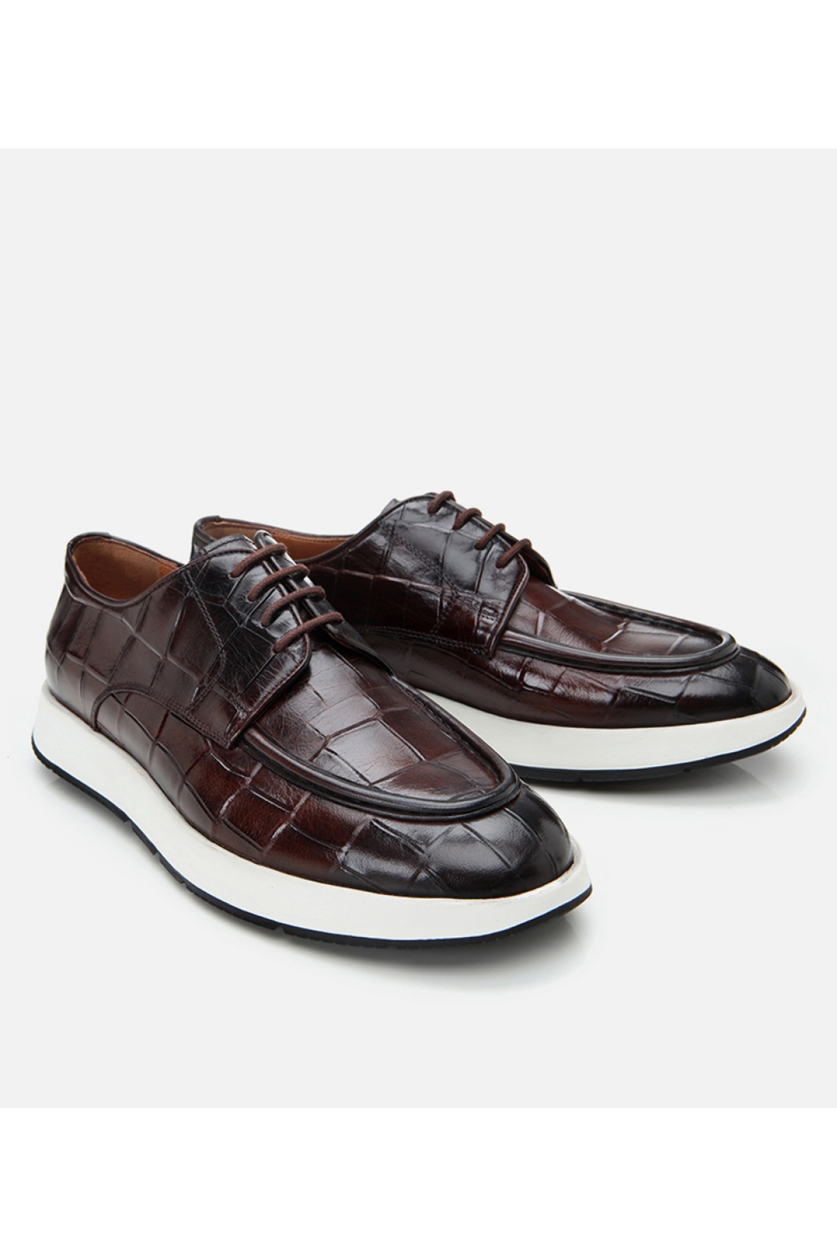 Erkek Deri Kahverengi Kroko Desenli Günlük Ayakkabı - Görsel 3