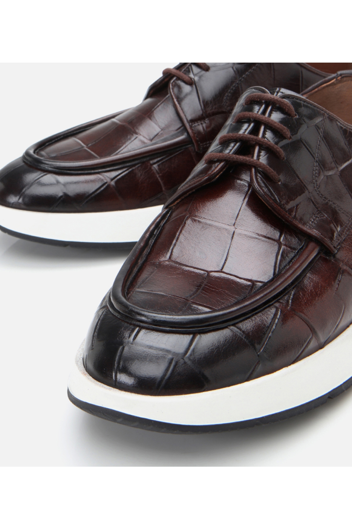 Erkek Deri Kahverengi Kroko Desenli Günlük Ayakkabı - Görsel 5