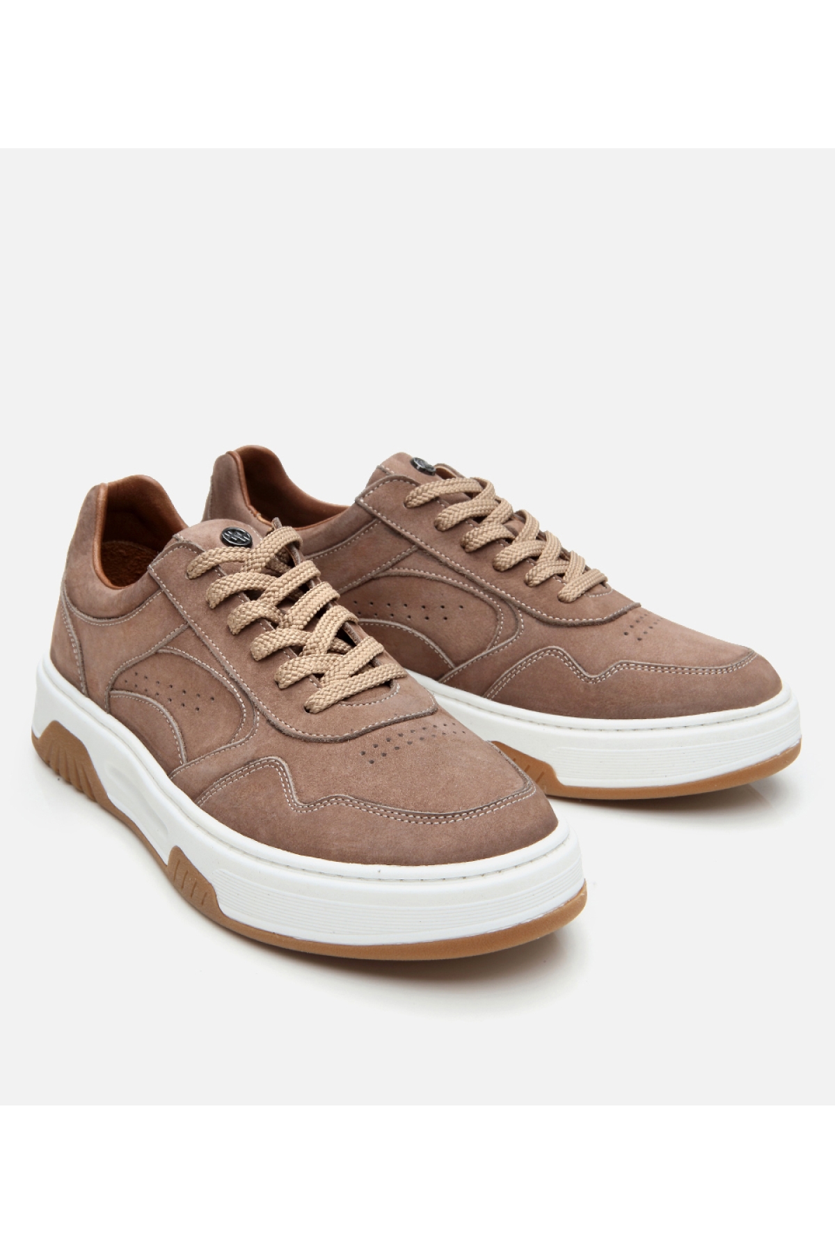 Erkek Nubuk Deri Yüksek Tabanlı Bej Spor Ayakkabı - Görsel 3