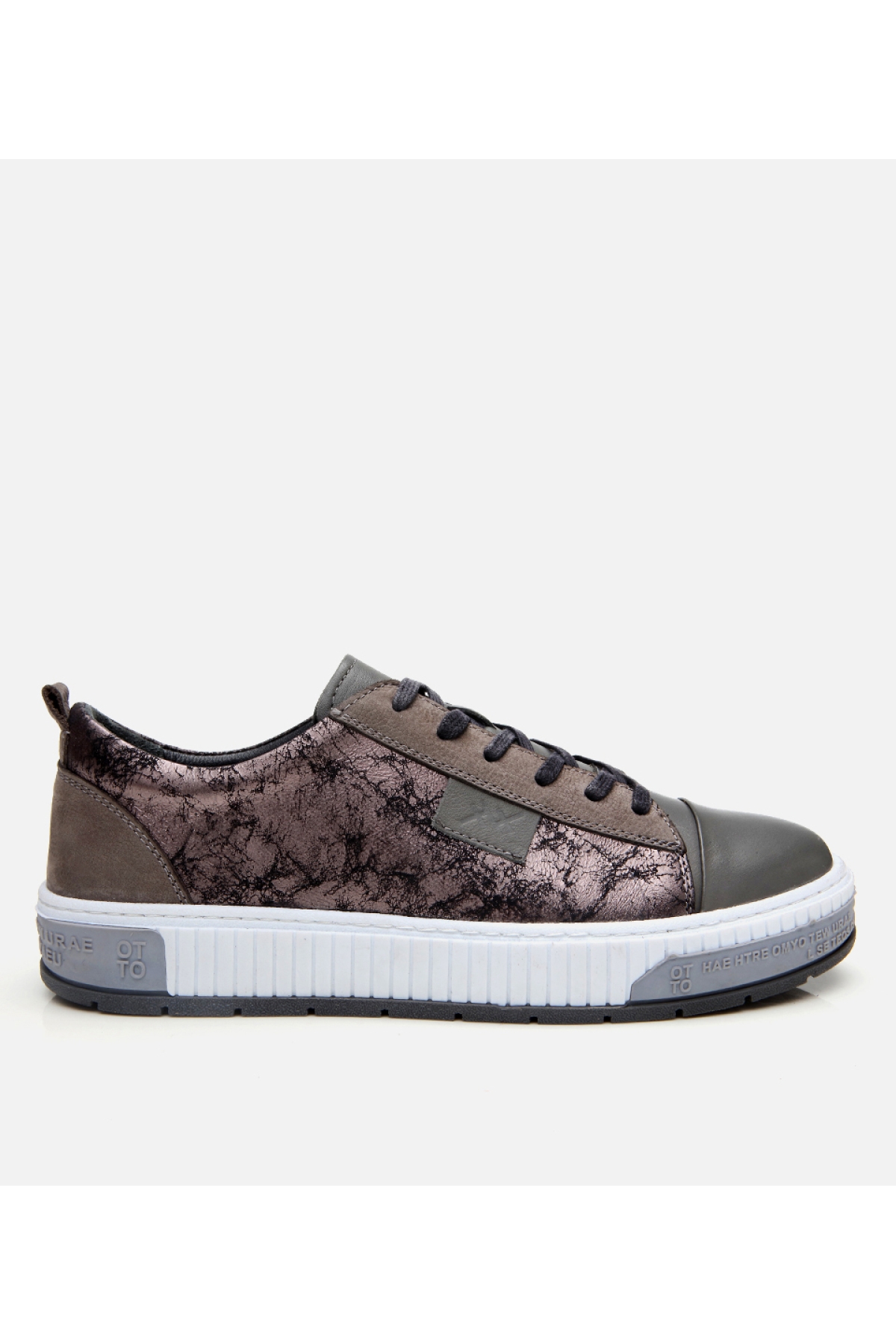 Erkek Deri Gri Baskılı Spor Ayakkabı - Görsel 2
