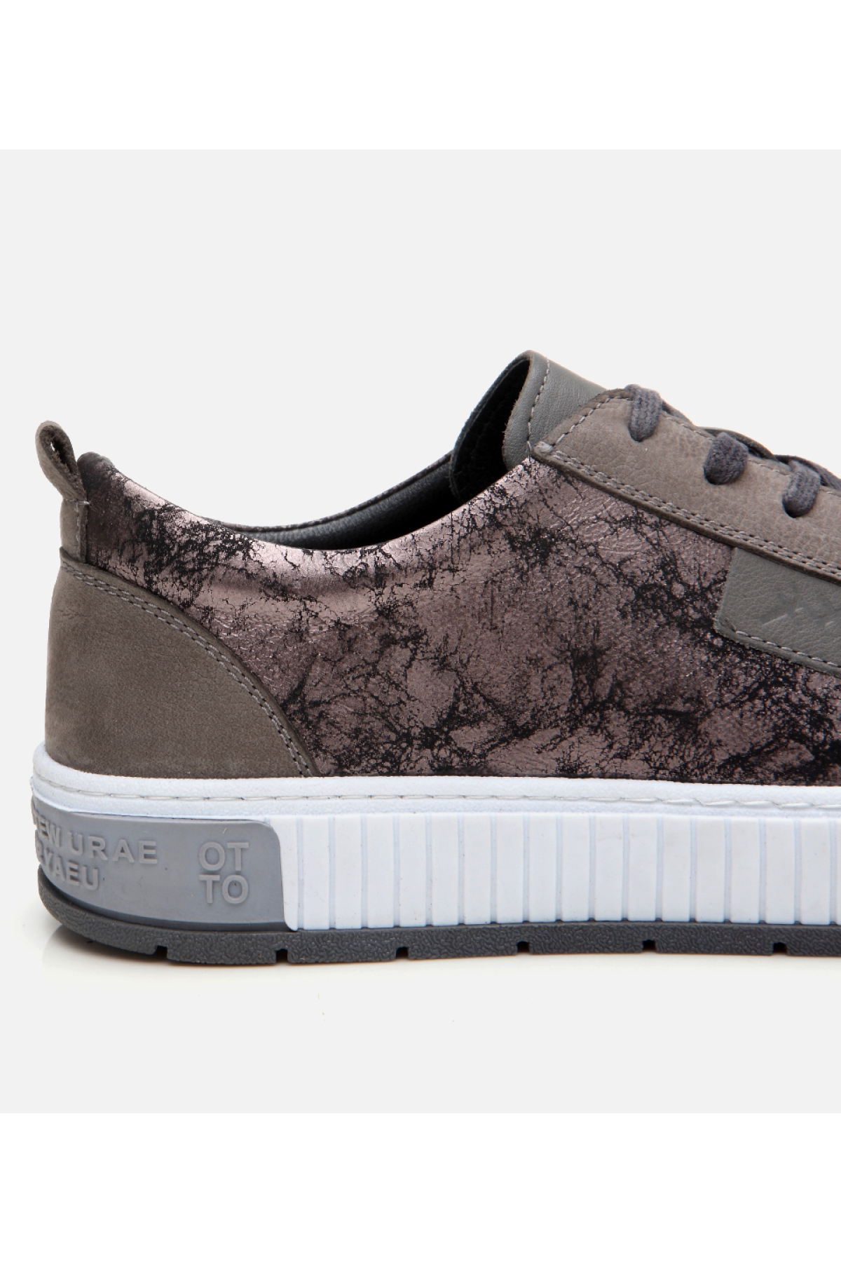 Erkek Deri Gri Baskılı Spor Ayakkabı - Görsel 5