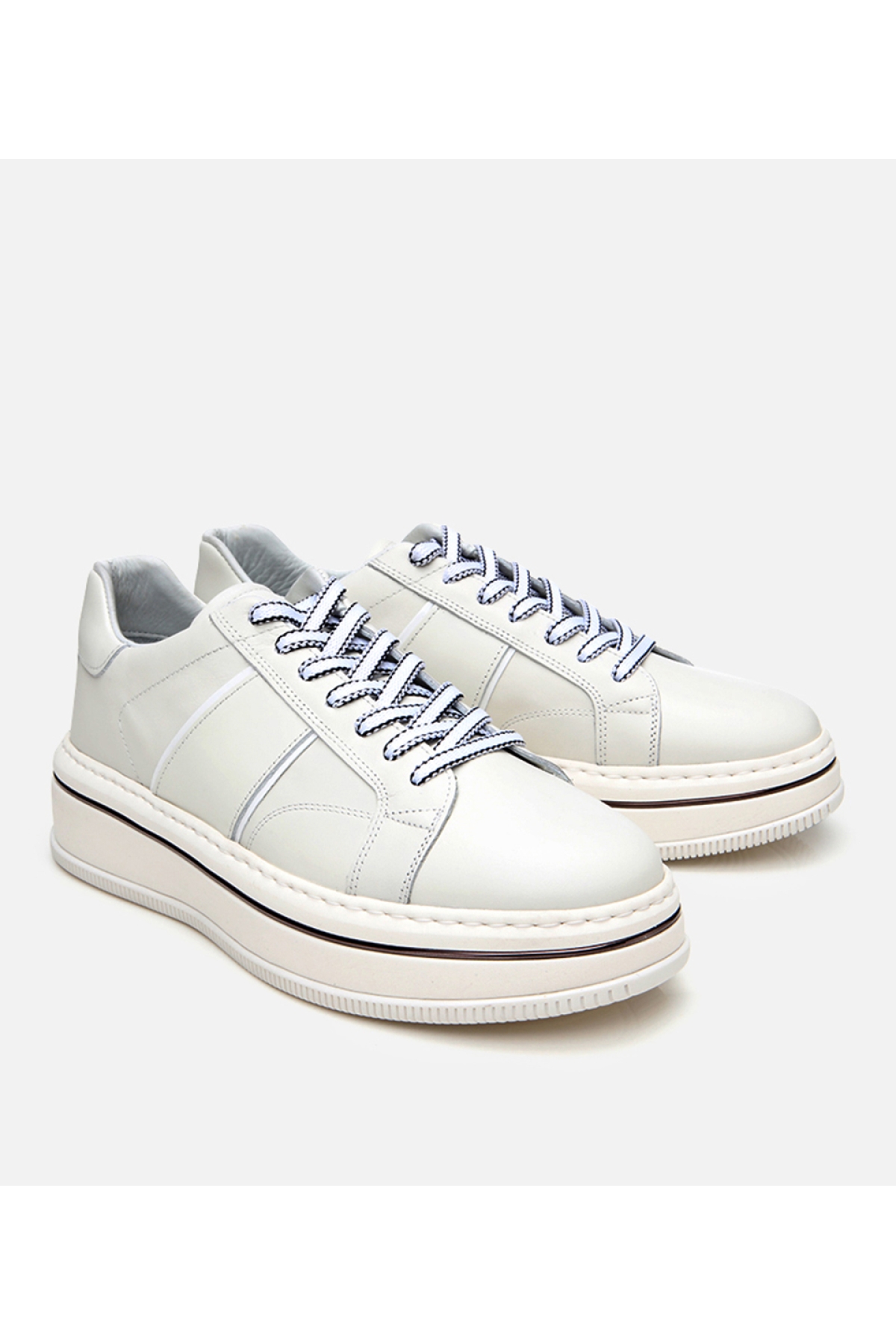 Erkek Deri Beyaz Yüksek Tabanlı Spor Ayakkabı - Görsel 3
