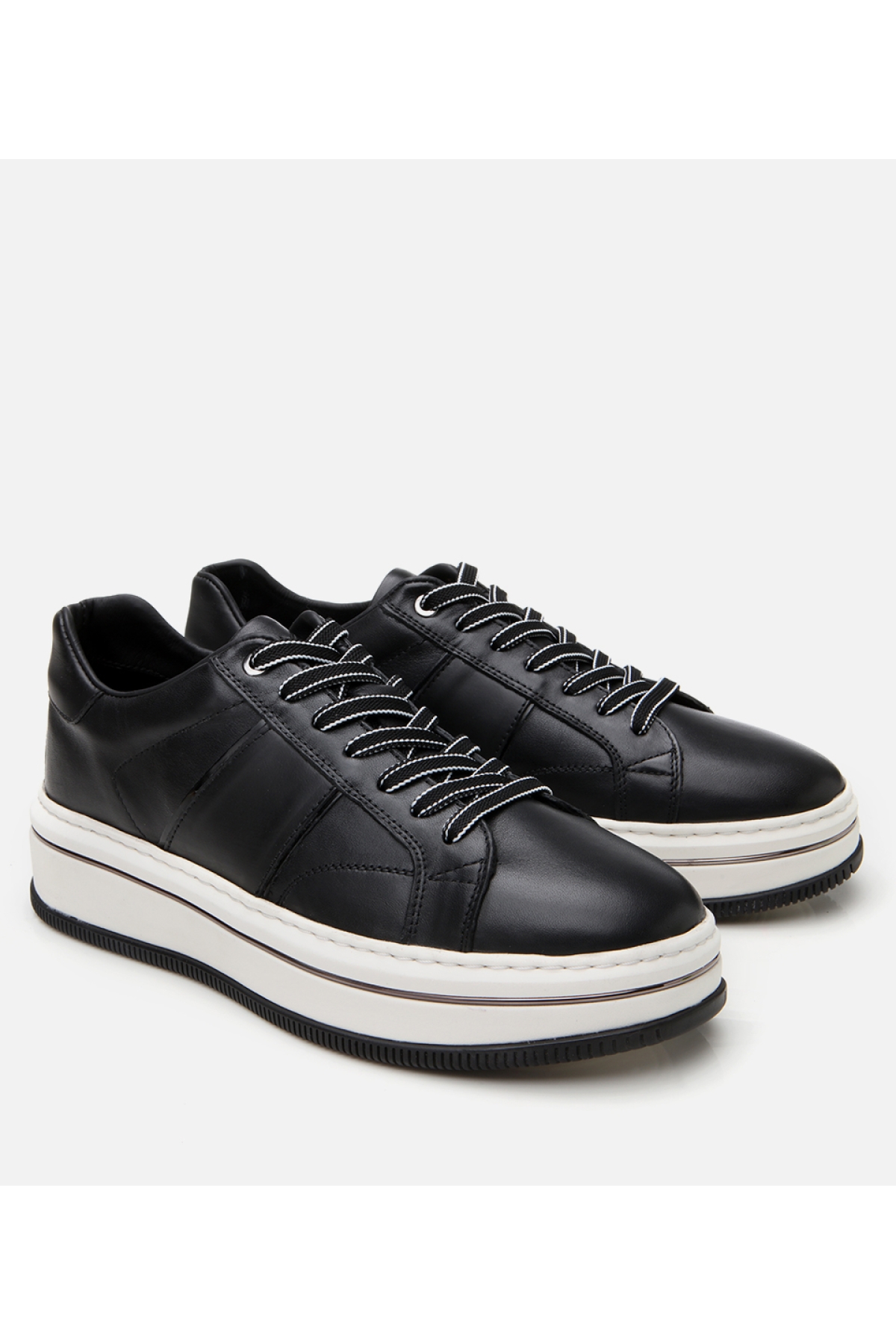 Erkek Deri Siyah Yüksek Tabanlı Spor Ayakkabı - Görsel 3