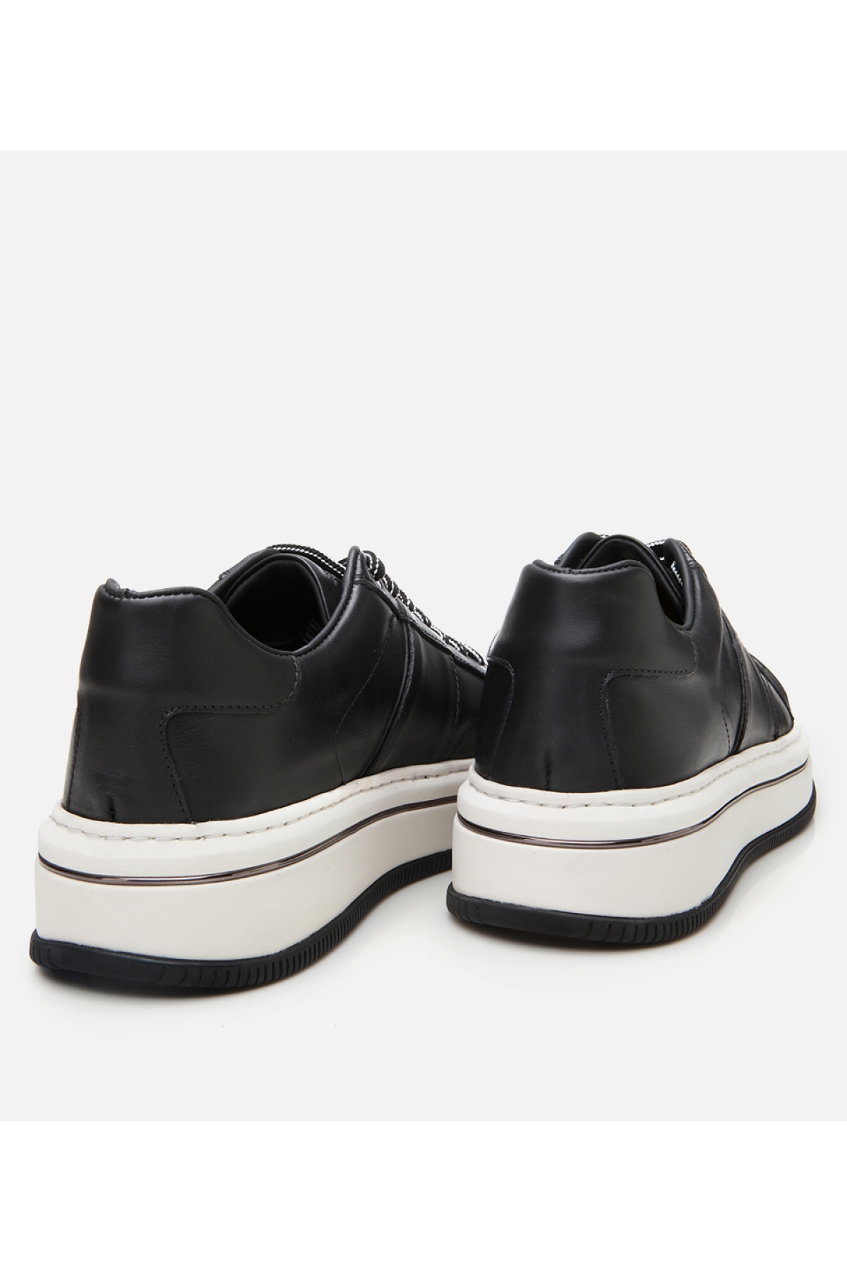 Erkek Deri Siyah Yüksek Tabanlı Spor Ayakkabı - Görsel 5