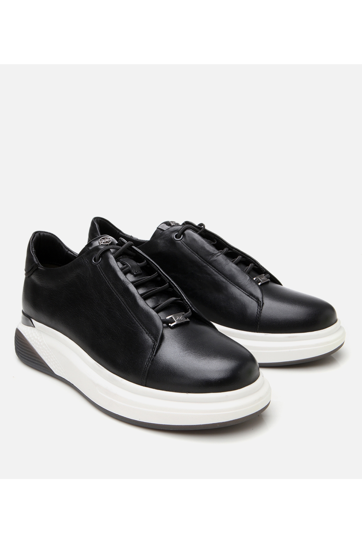 Erkek Deri Siyah Yüksek Tabanlı Spor Ayakkabı - Görsel 3