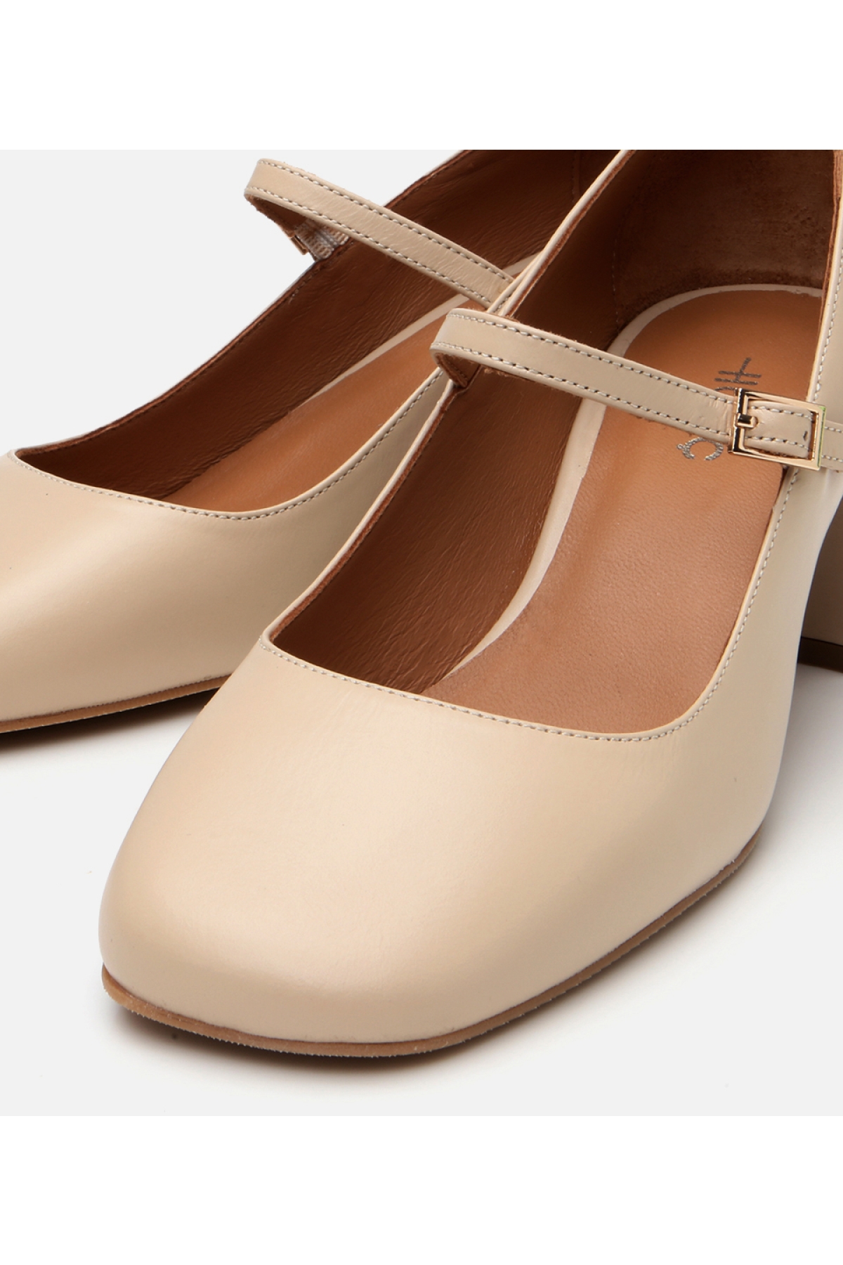 Kadın Deri Bej Mary Jane Kalın Topuklu Ayakkabı - Görsel 4