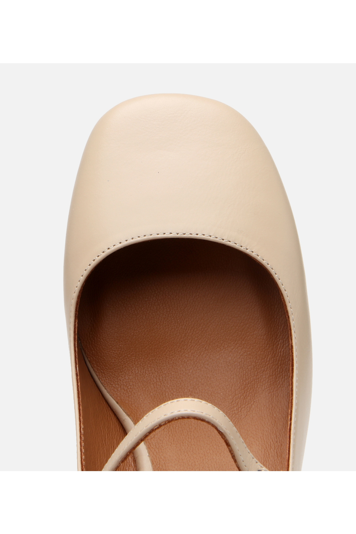 Kadın Deri Bej Mary Jane Kalın Topuklu Ayakkabı - Görsel 5