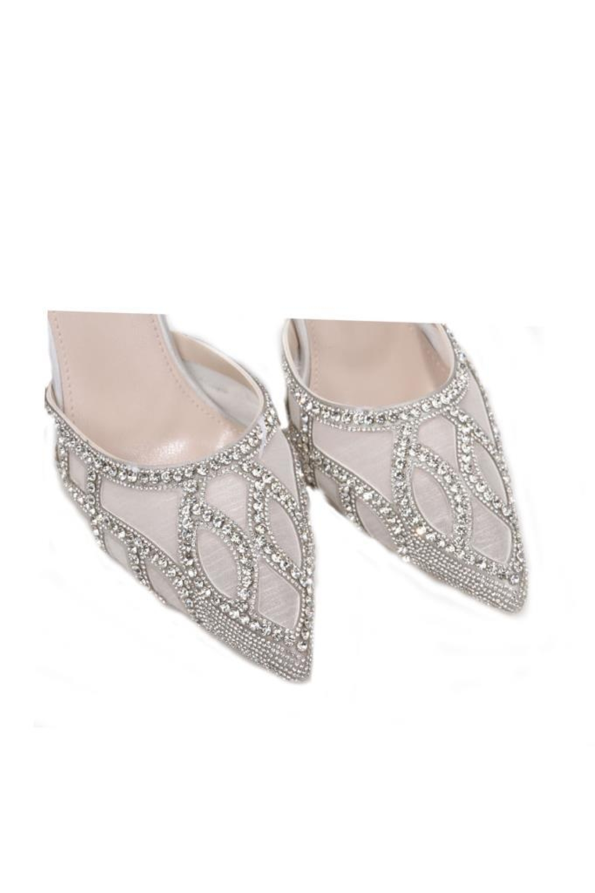 Pisagor Ps-33350 8,5 Cm Topuklu Kadın Taşlı Arkası Açık Stiletto Abiye Ayakkabı - Görsel 4