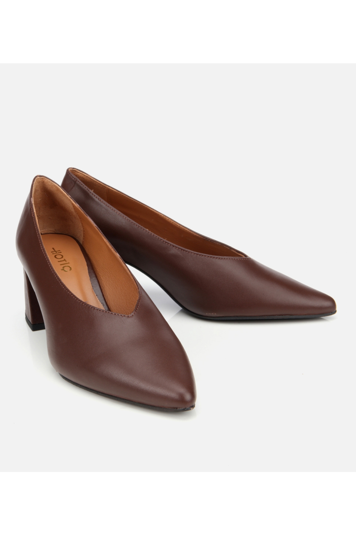 Kadın Deri Kahverengi Kalın Topuklu Ayakkabı - Görsel 3