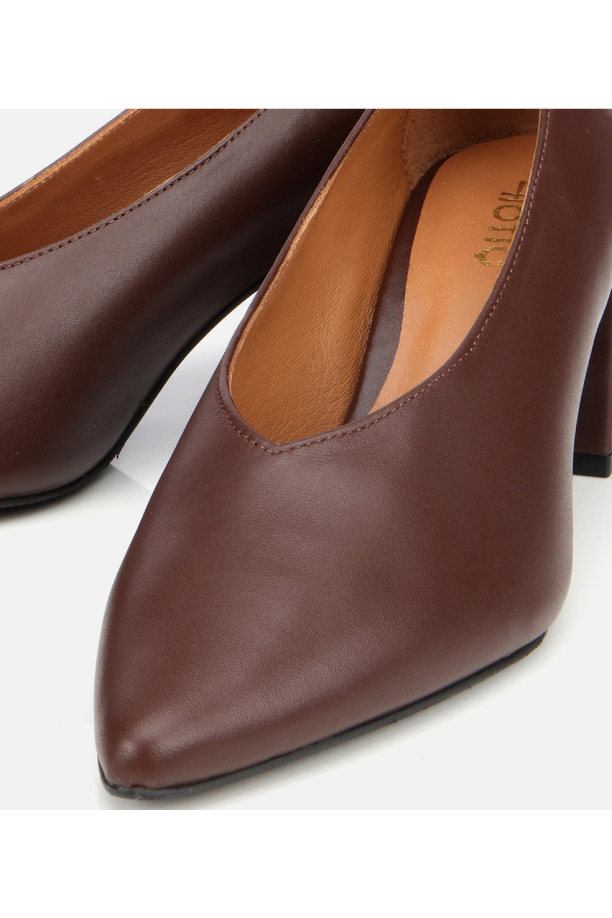 Kadın Deri Kahverengi Kalın Topuklu Ayakkabı - Görsel 4
