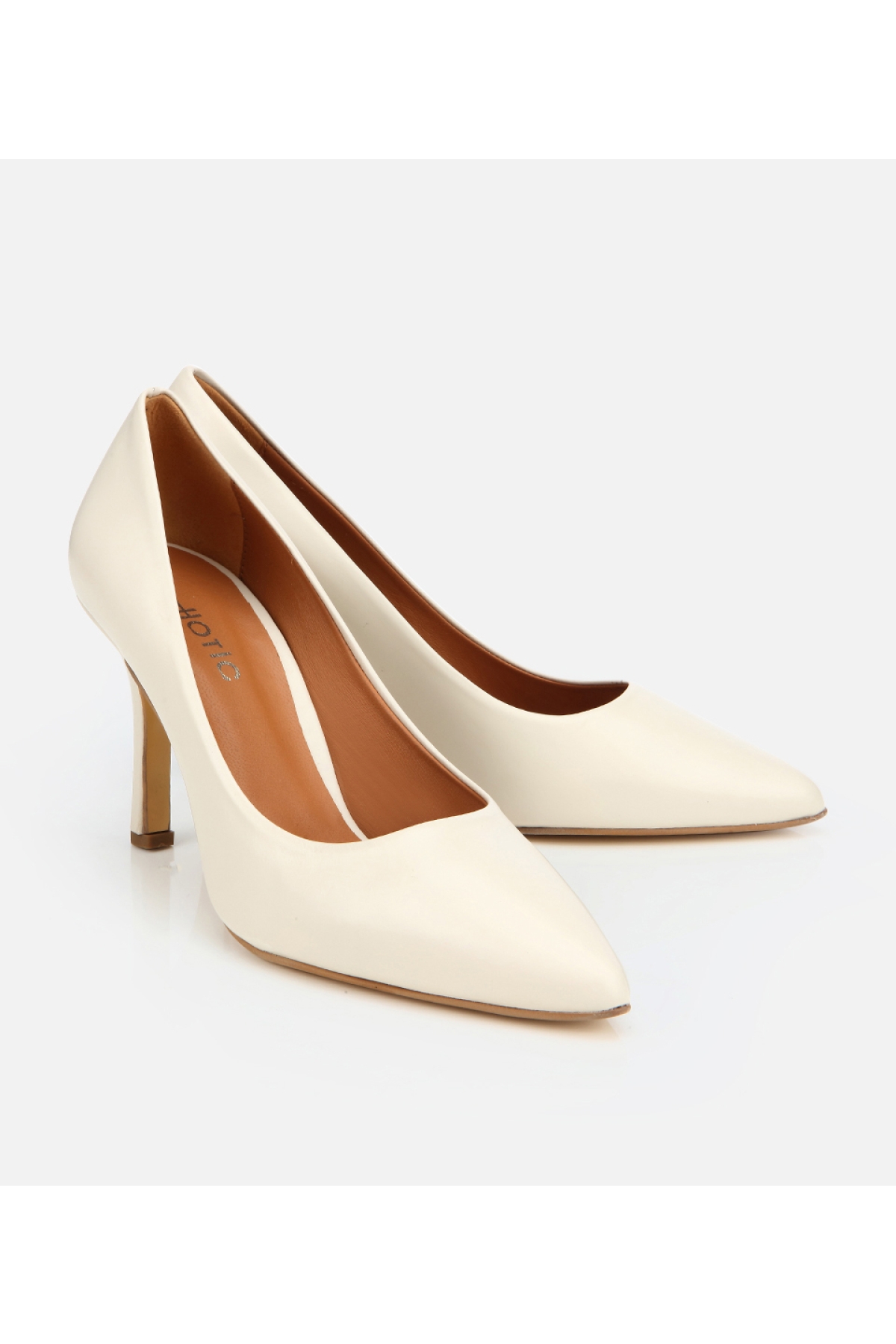 Kadın Deri Ekru Yüksek Topuklu Stiletto - Görsel 3