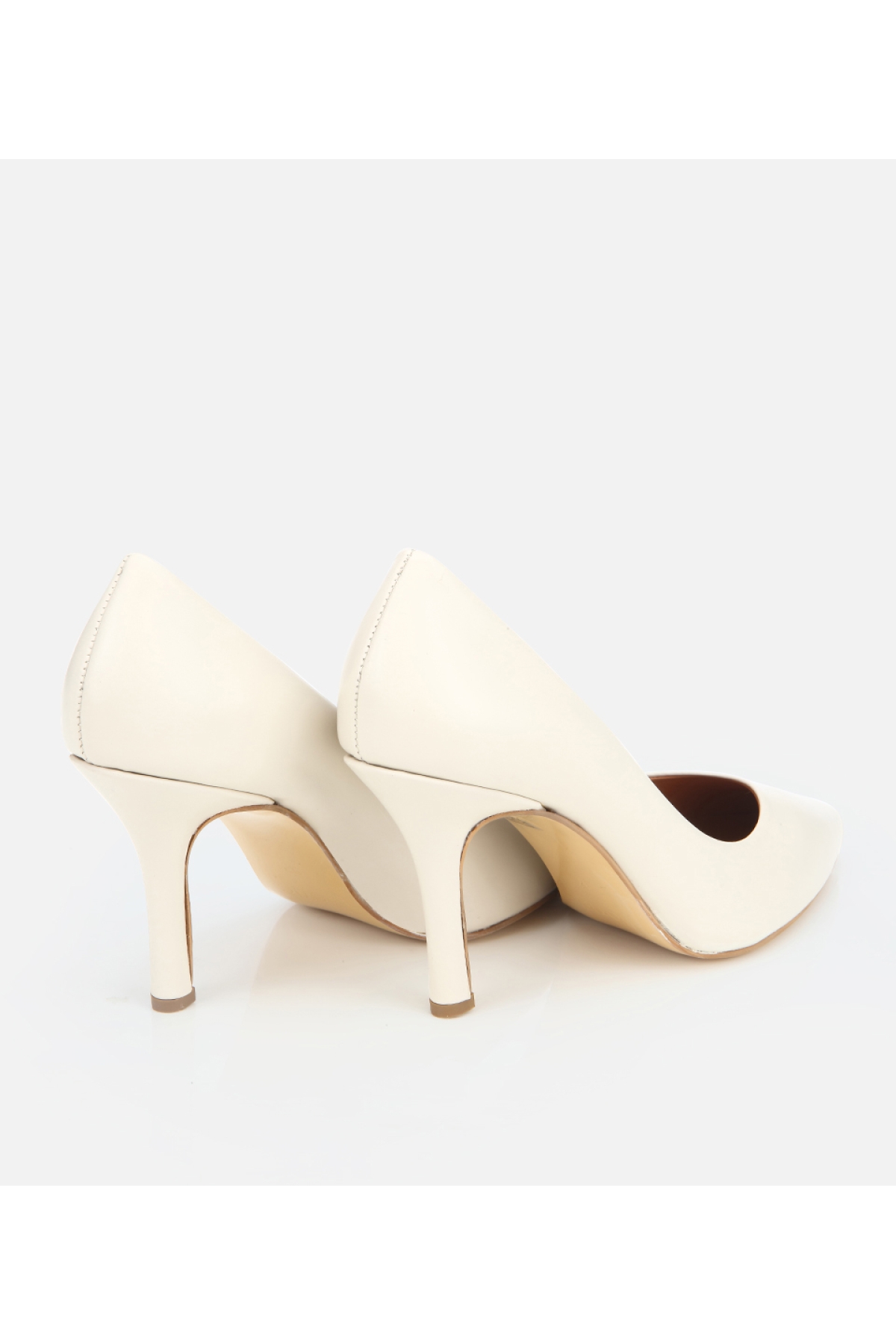 Kadın Deri Ekru Yüksek Topuklu Stiletto - Görsel 5