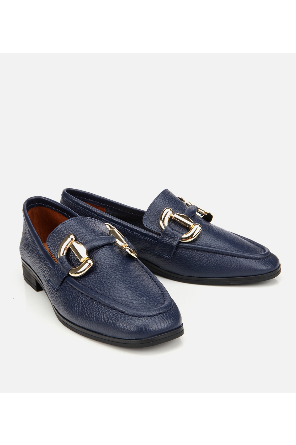 Kadın Deri Lacivert Tokalı Klasik Loafer - Görsel 3