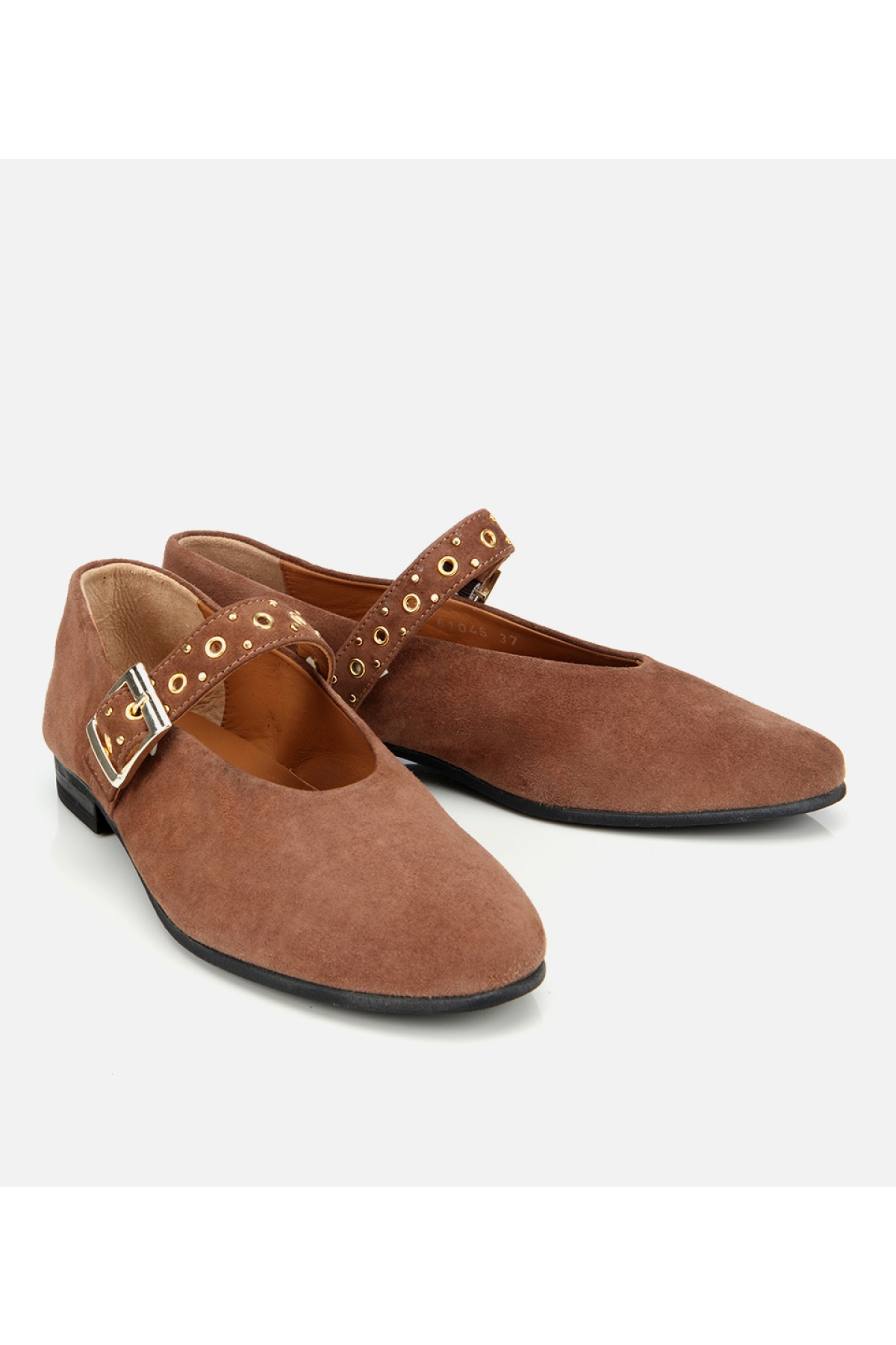 Kadın Süet Deri Açık Kahverengi Mary Jane Kemerli Babet - Görsel 3