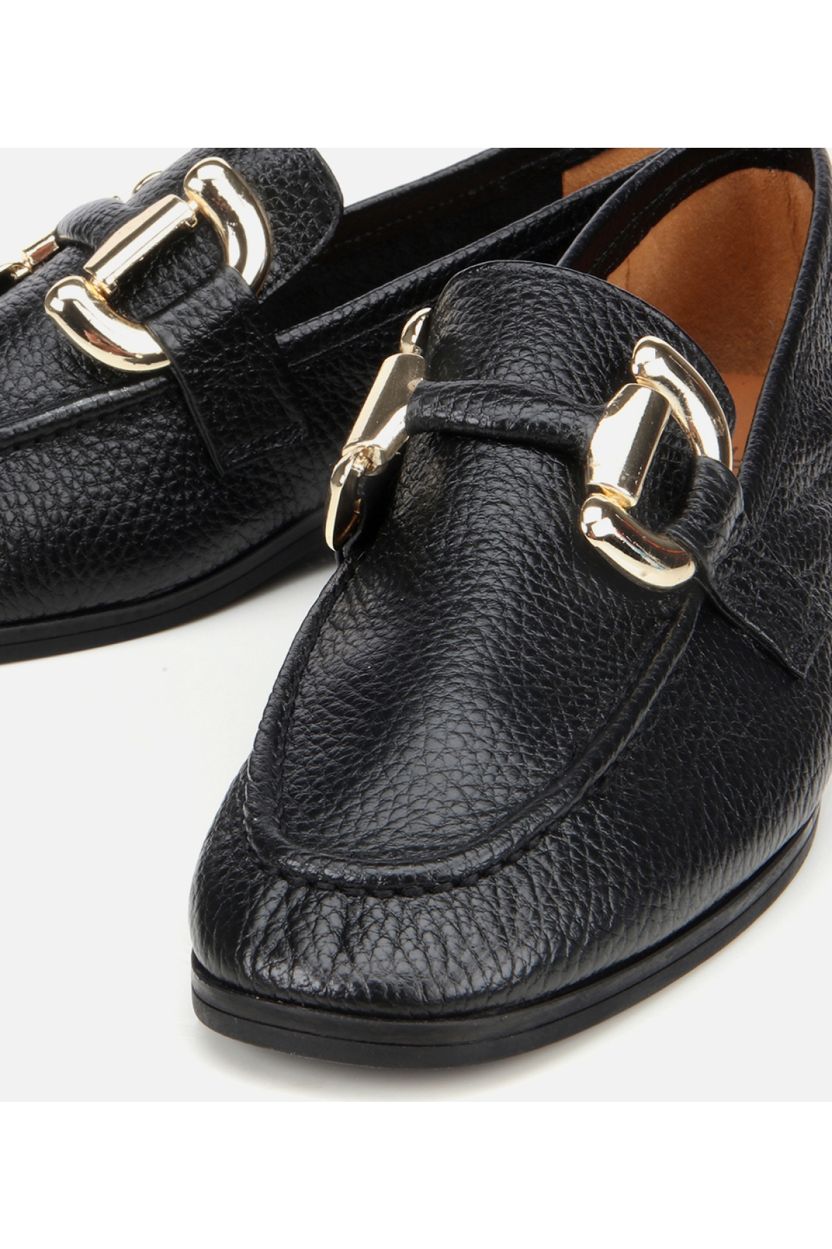 Kadın Deri Siyah Tokalı Klasik Loafer - Görsel 4