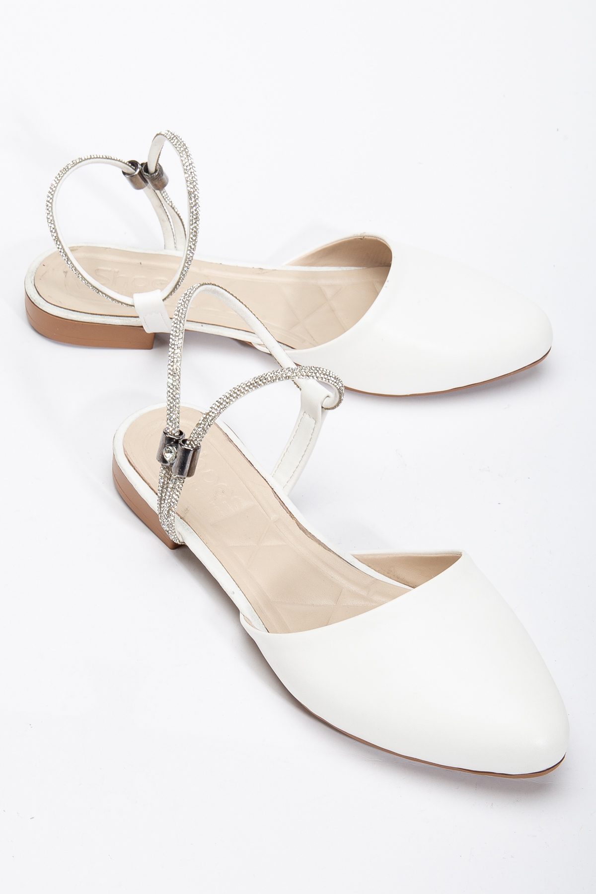 Kadın Beyaz Taş Halat Detaylı Babet - Görsel 3