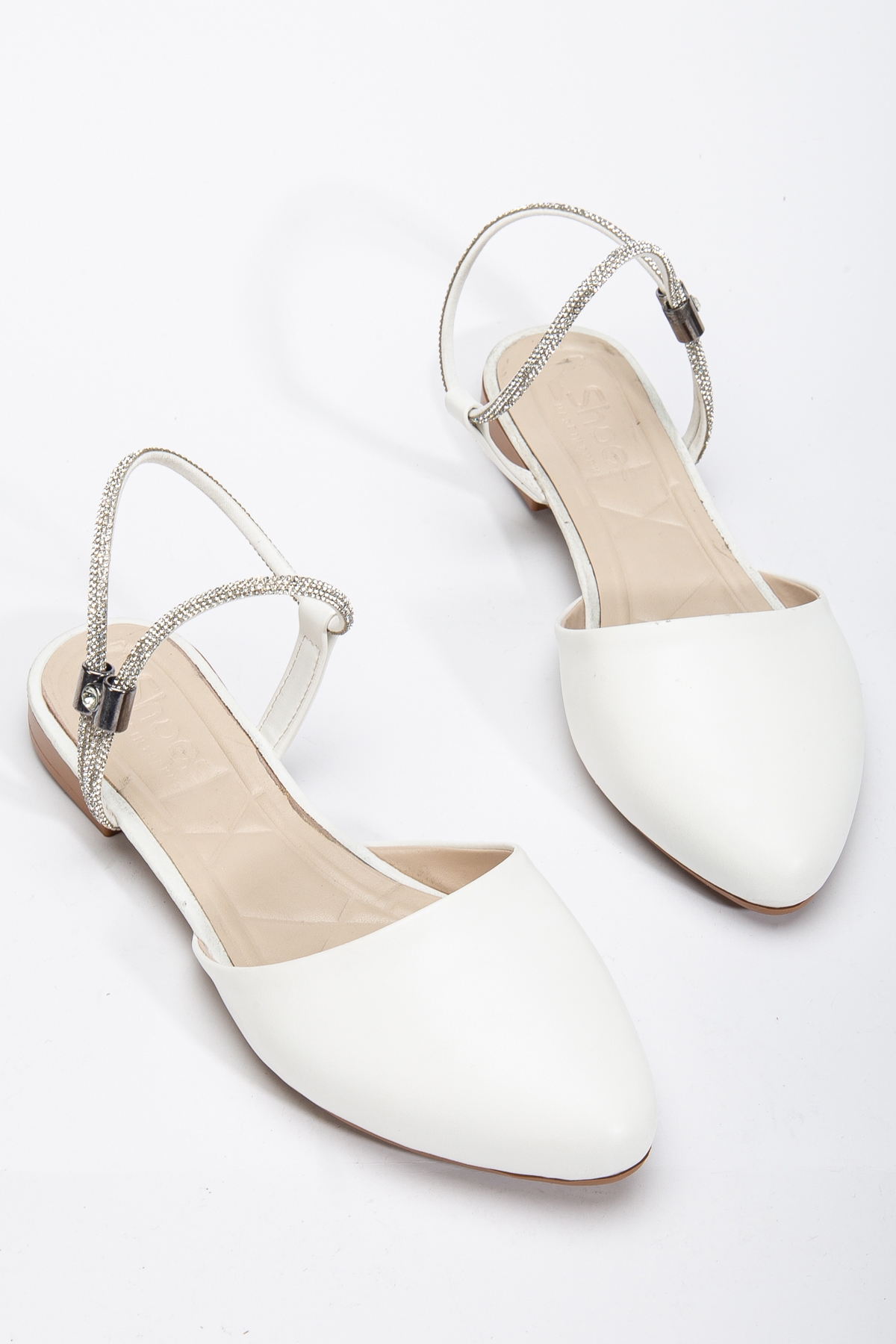 Kadın Beyaz Taş Halat Detaylı Babet - Görsel 5