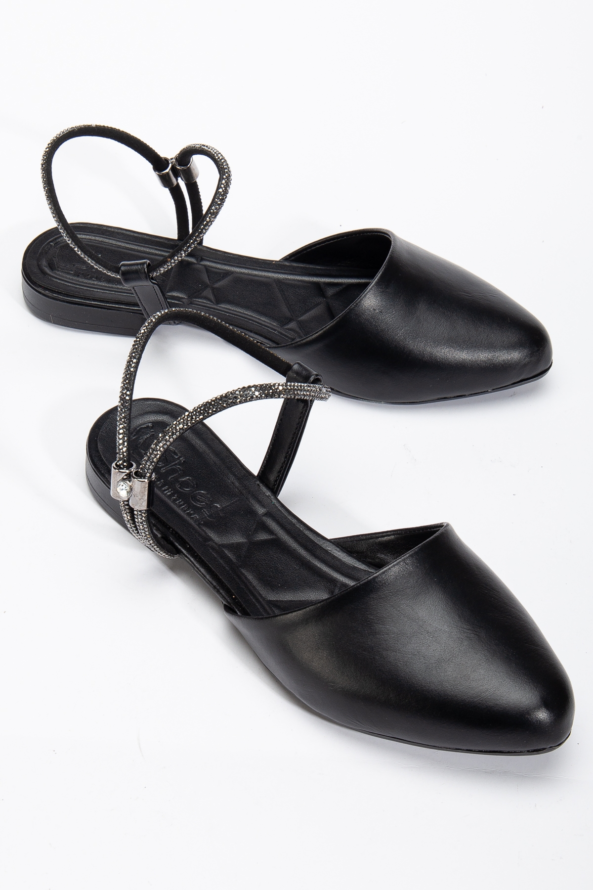 Kadın Siyah Taş Halat Detaylı Babet - Görsel 4